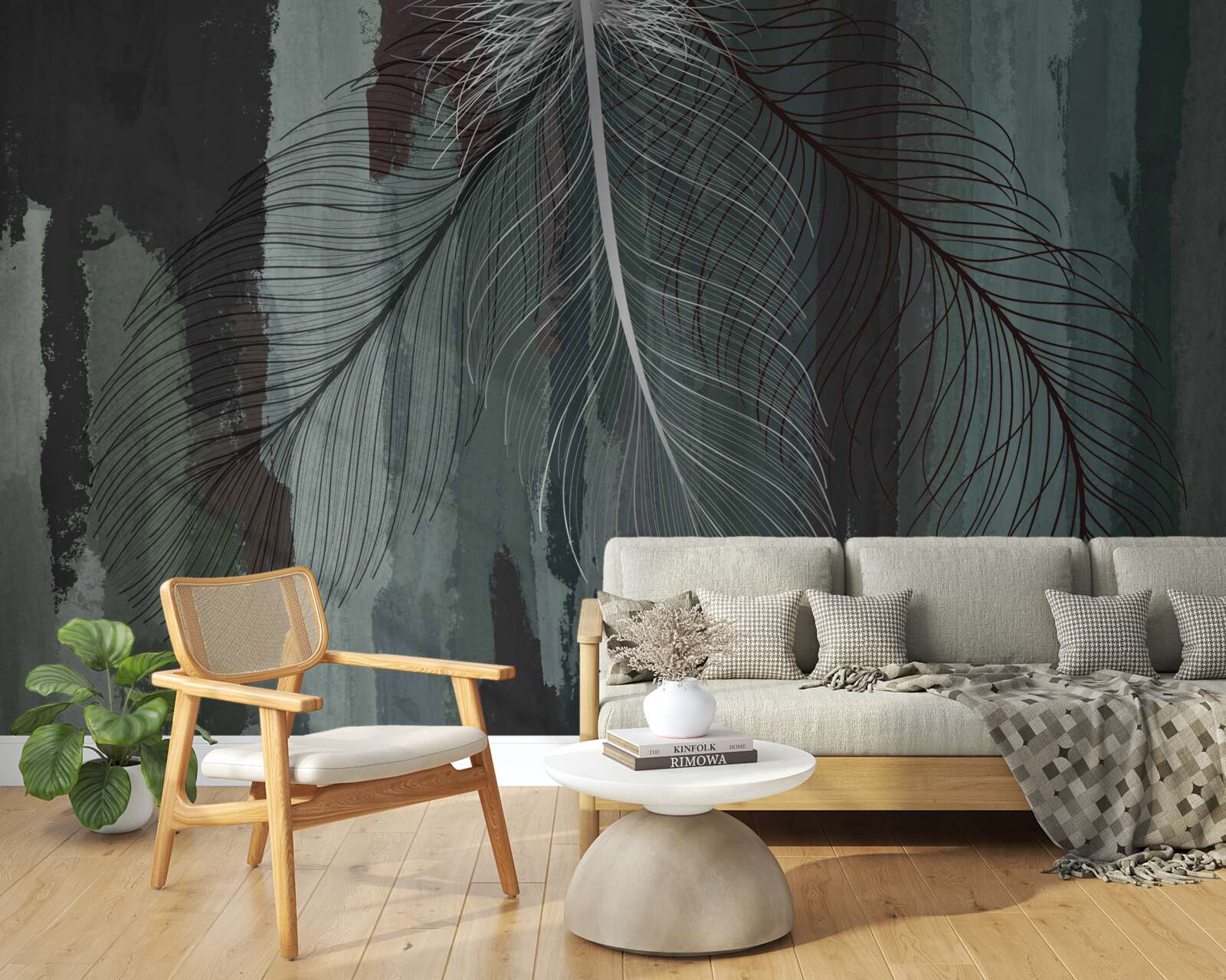 Fototapeta ciemne tło ozdobione jest tropikalnymi piórami