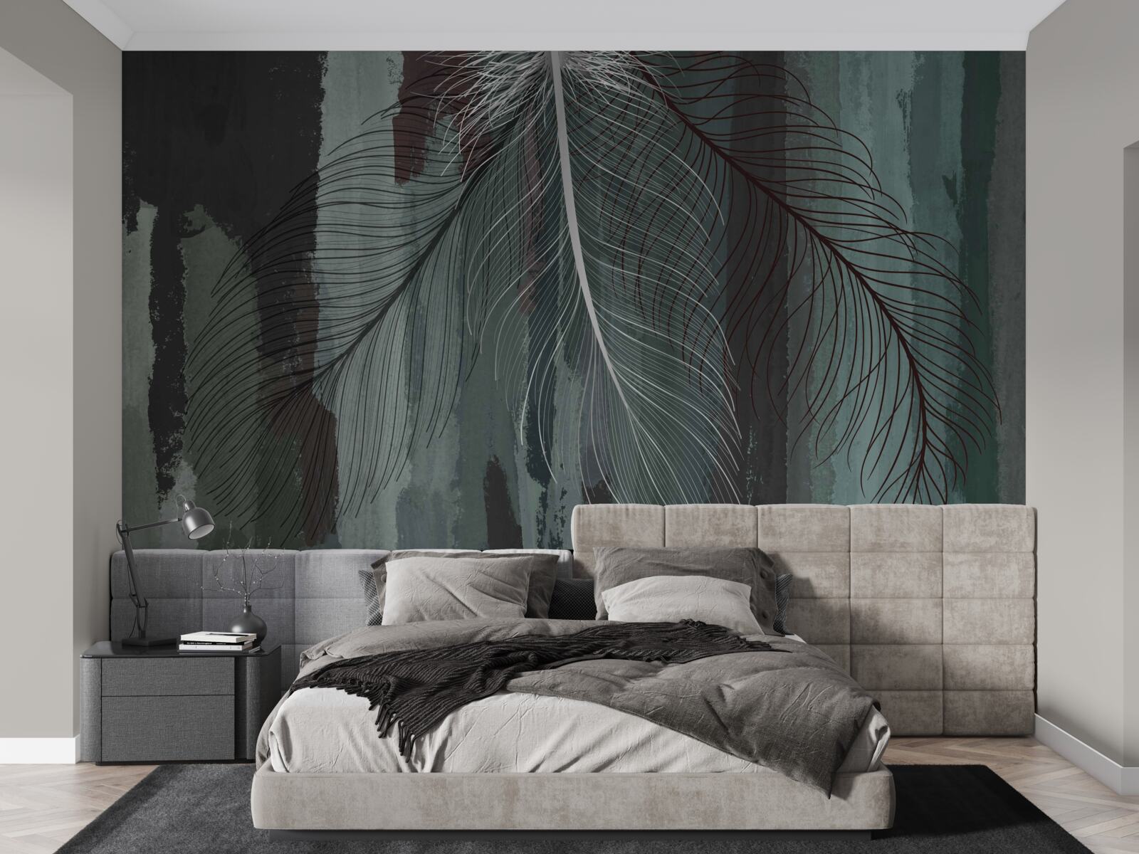 Fototapeta ciemne tło ozdobione jest tropikalnymi piórami