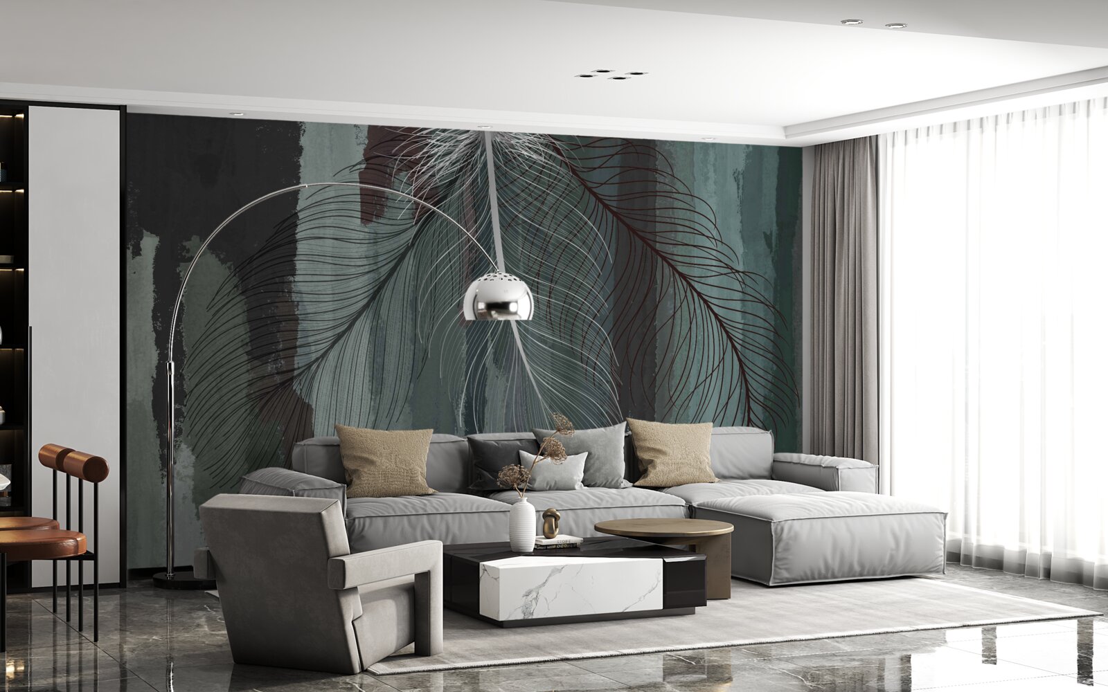 Fototapeta ciemne tło ozdobione jest tropikalnymi piórami