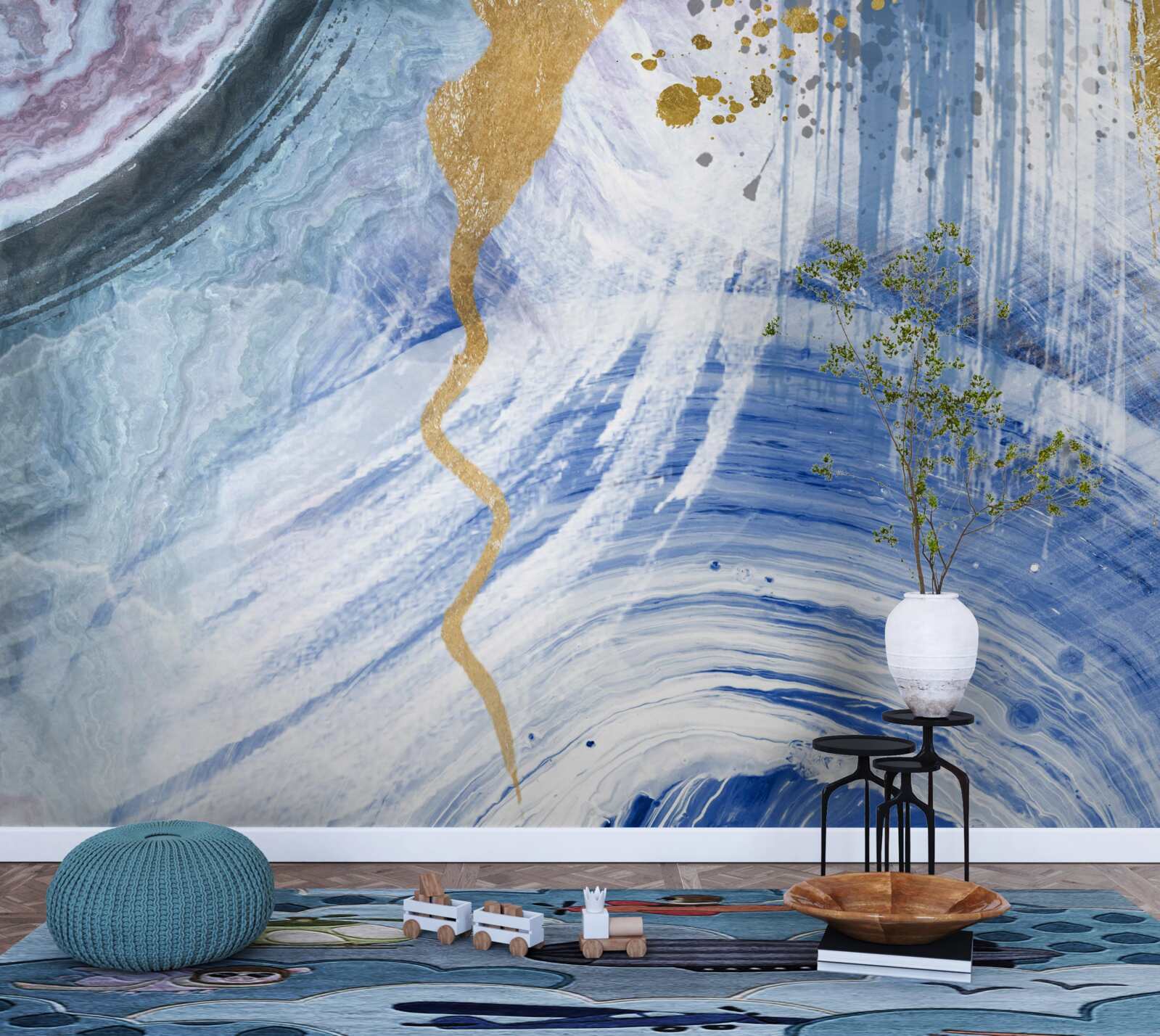 Fototapeta brązowe strumienie na tle niebieskich plam