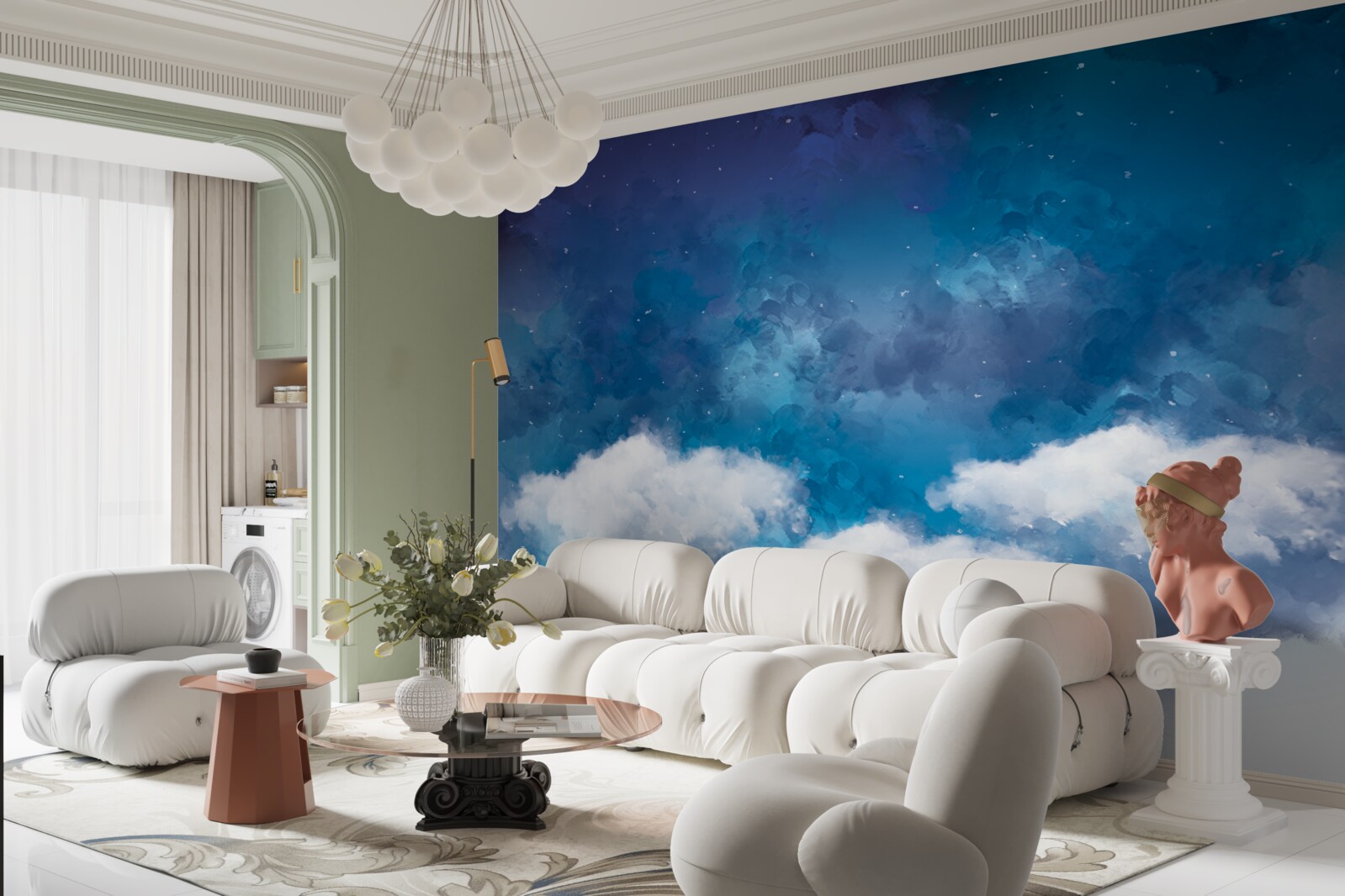 Fototapeta gwiaździste niebo usiane chmurami w nocy