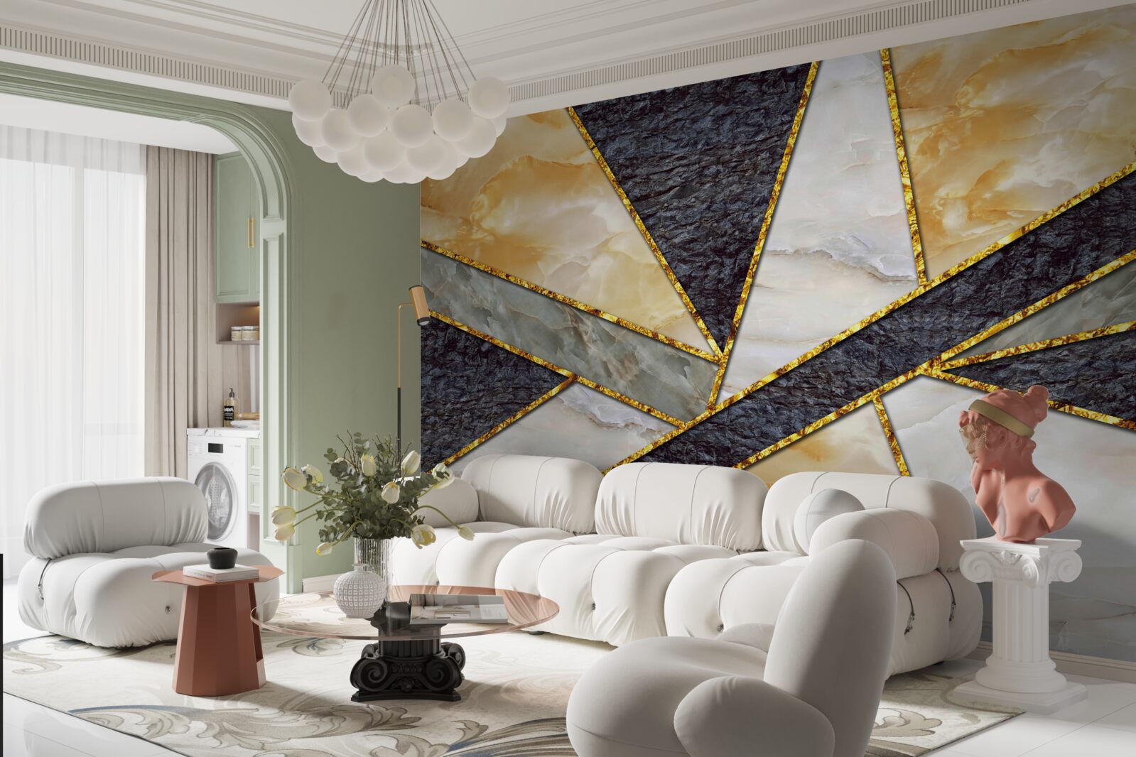 Fototapeta kolorowy marmur w złotej proporcji