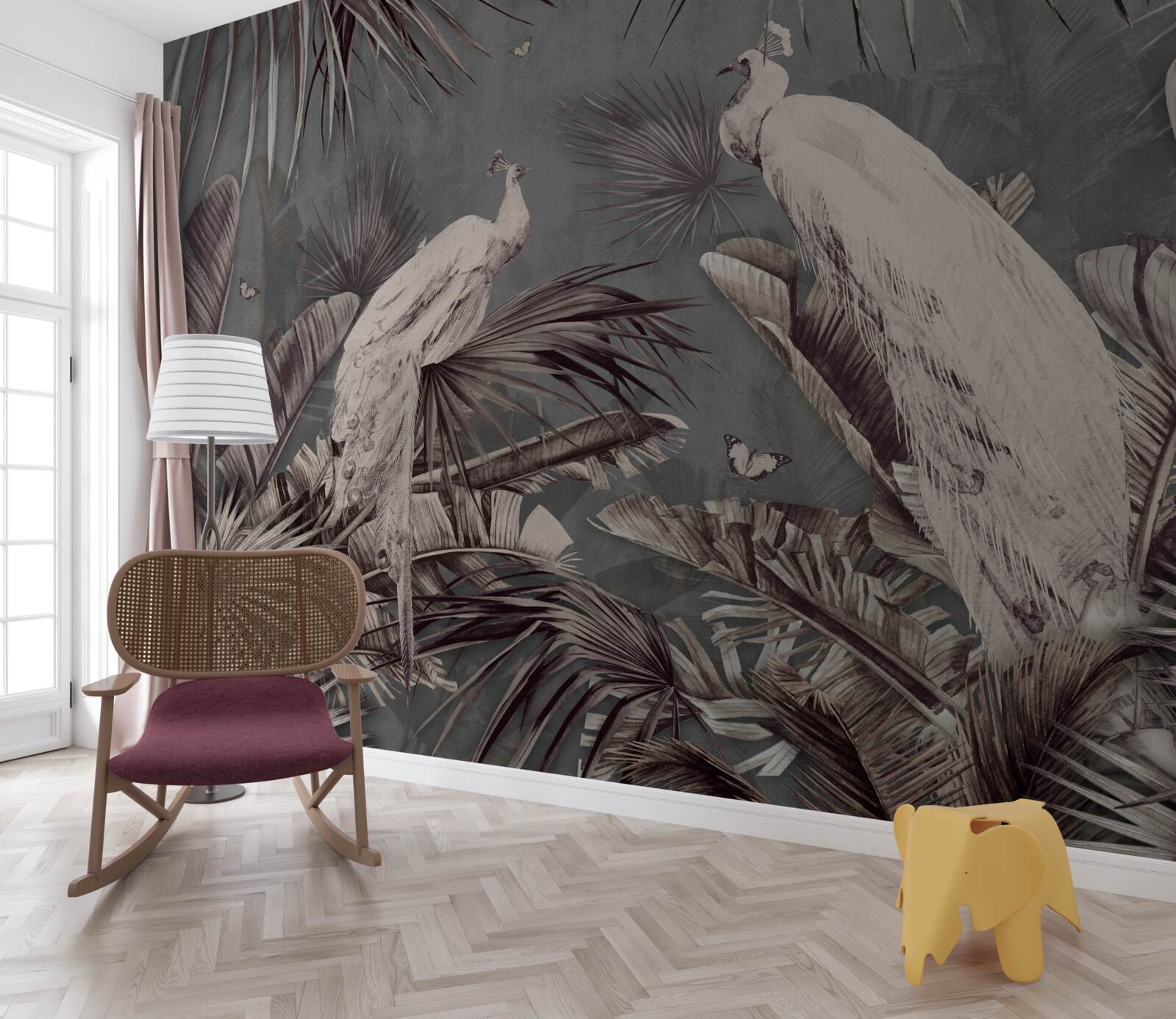 Fototapeta białe pawie przygotowują się na opady