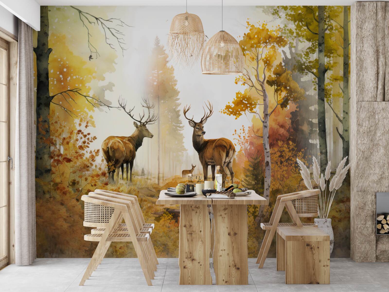 Fototapeta jesienny las staje się terenem spacerów dla jeleni