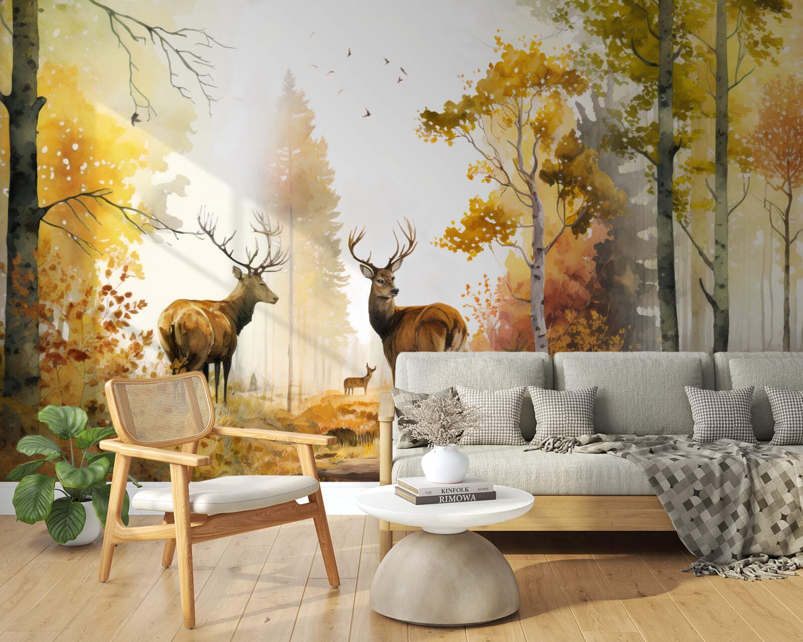 Fototapeta jesienny las staje się terenem spacerów dla jeleni