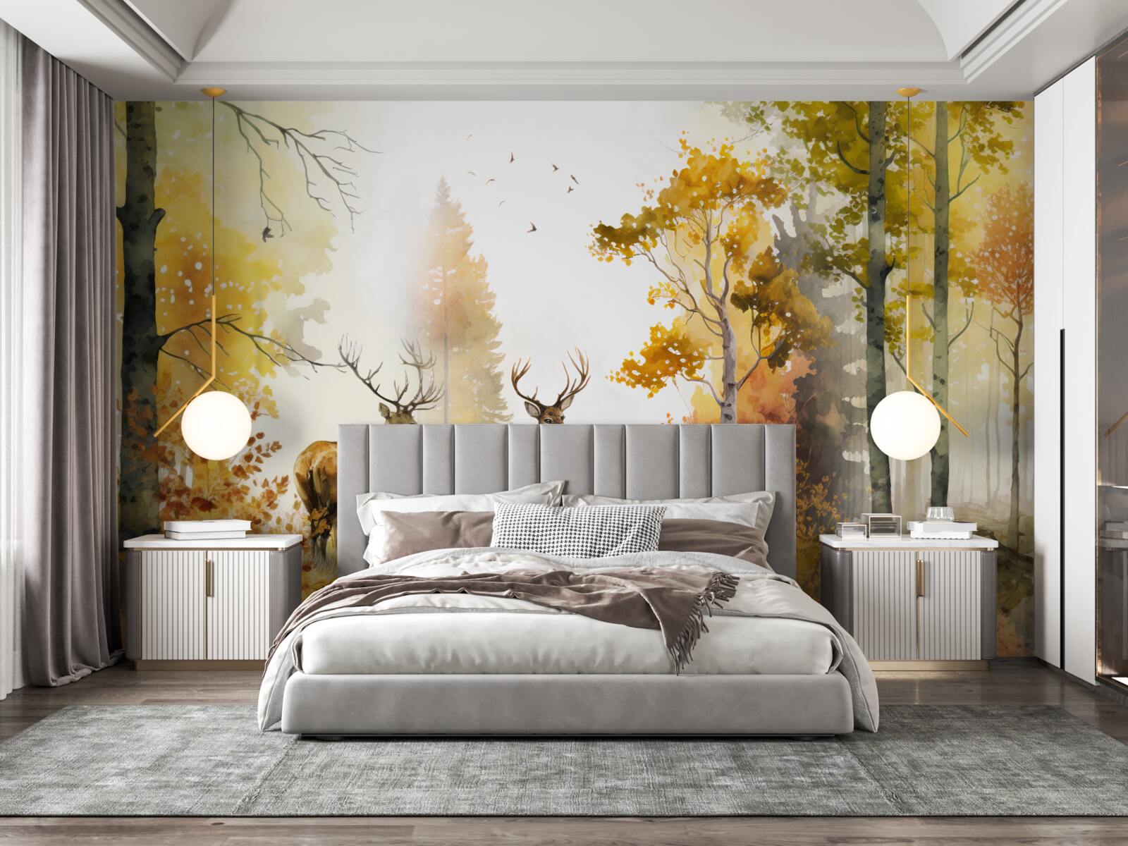 Fototapeta jesienny las staje się terenem spacerów dla jeleni