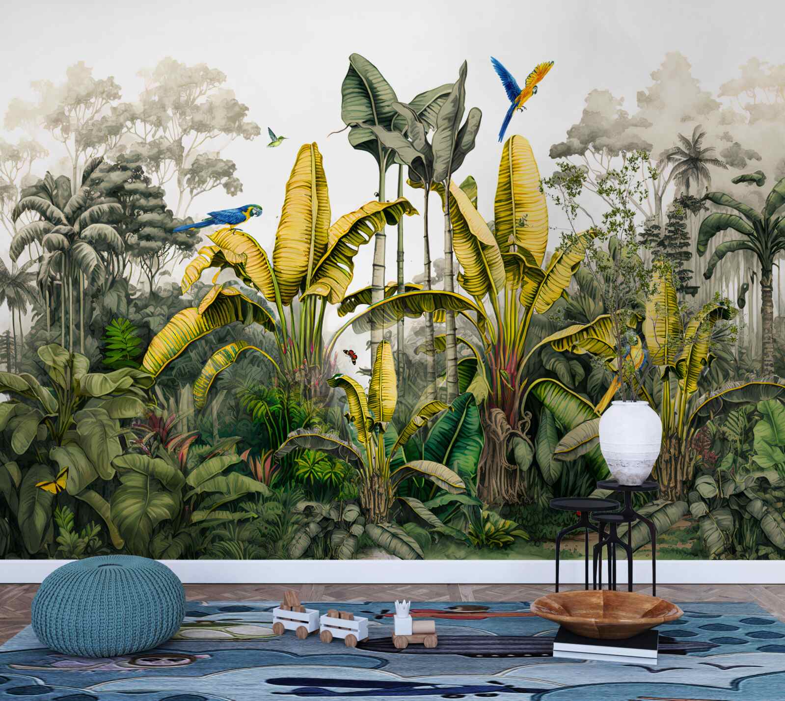 Fototapeta wielkie gałęzie złotej paproci w tropikalnym lesie