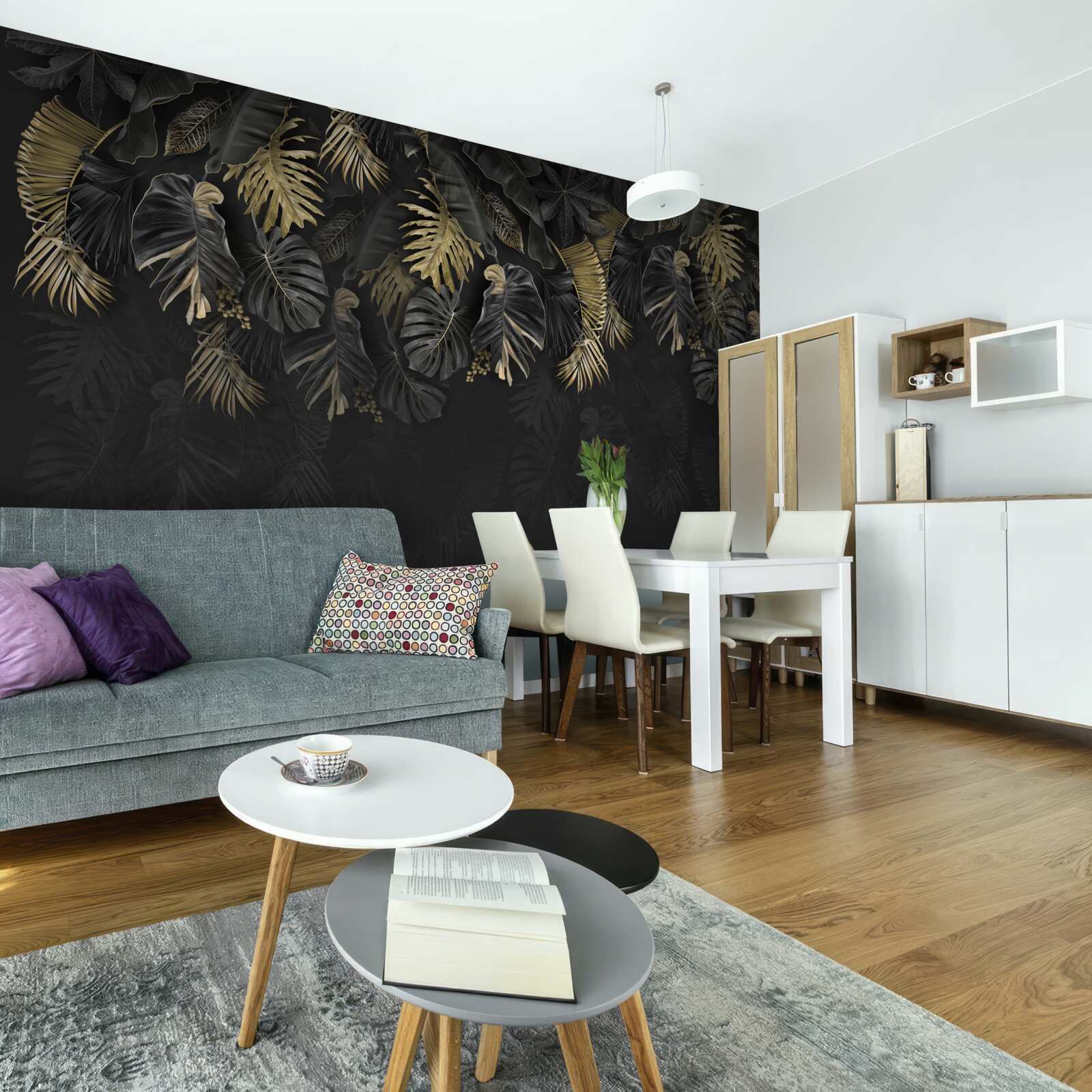 Fototapeta paproć nocna, pomalowana w odcieniach złota i zieleni