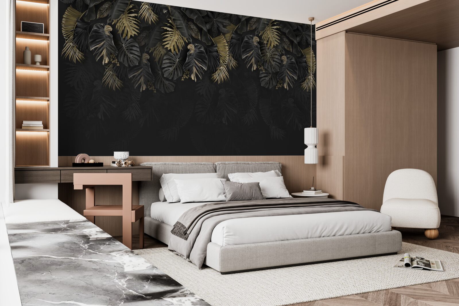 Fototapeta paproć nocna, pomalowana w odcieniach złota i zieleni