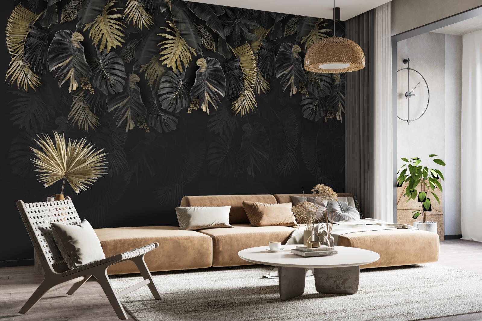 Fototapeta paproć nocna, pomalowana w odcieniach złota i zieleni