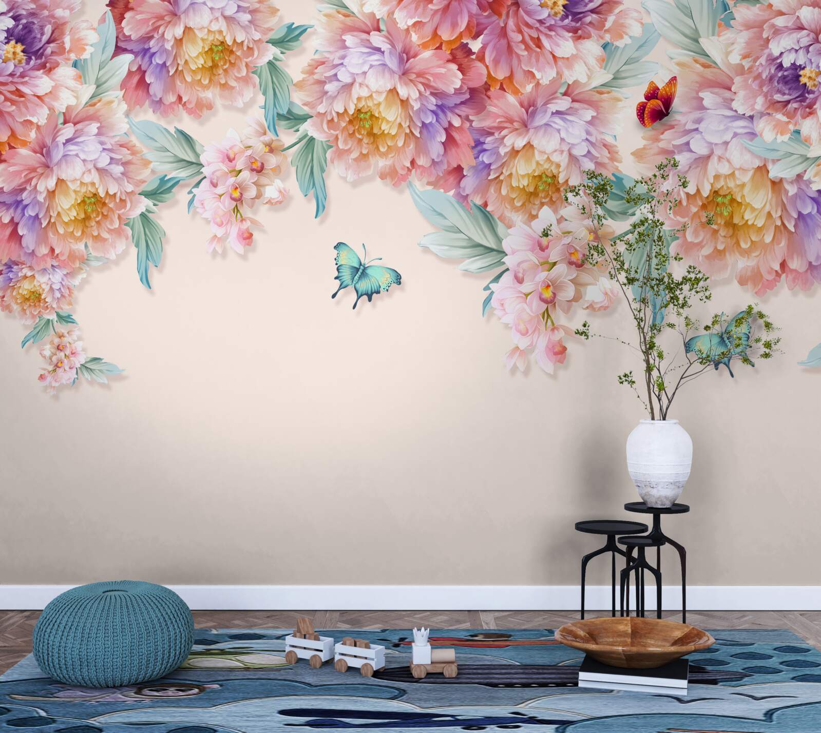 Fototapeta wiosenne kwiaty są usiane motylami