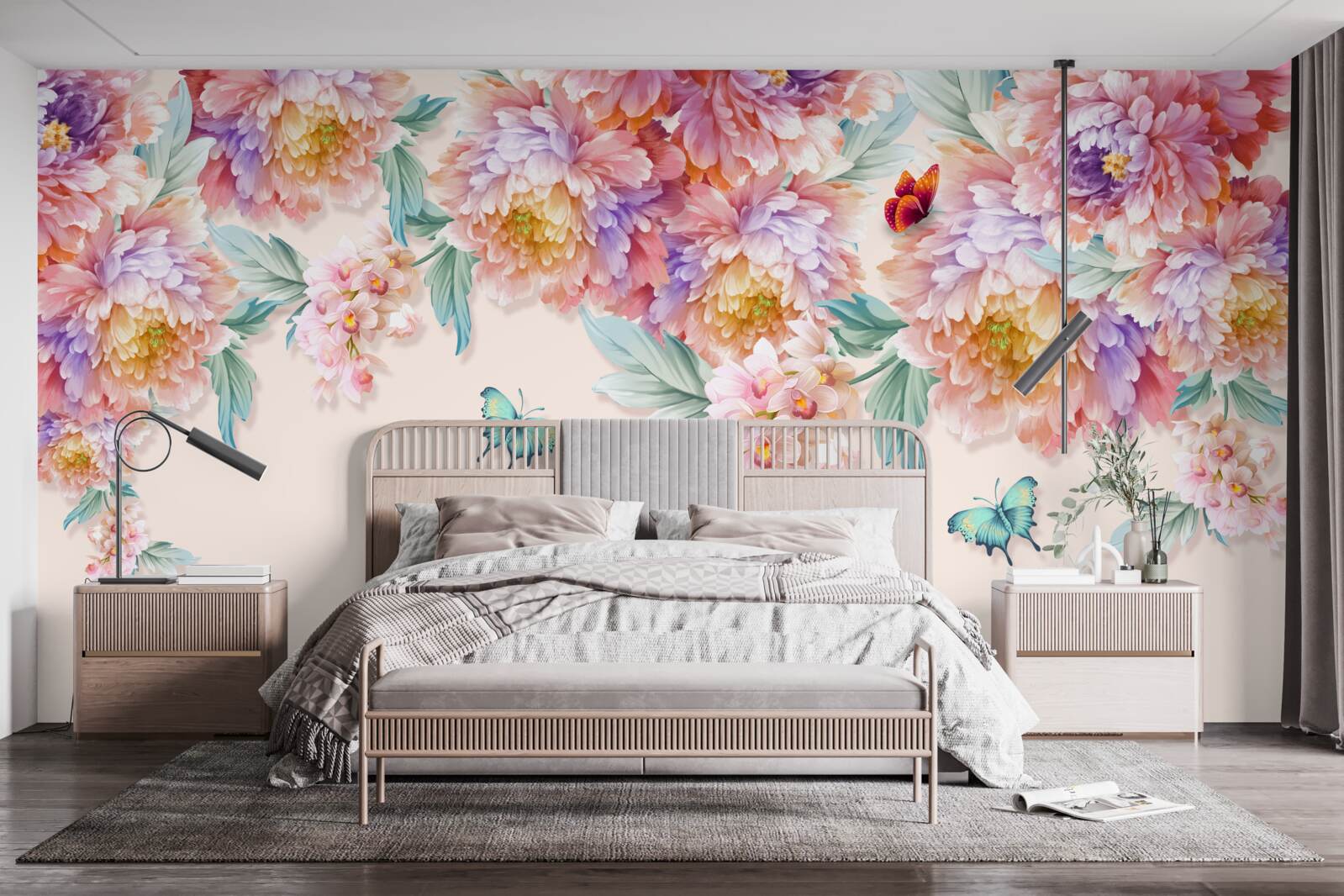 Fototapeta wiosenne kwiaty są usiane motylami