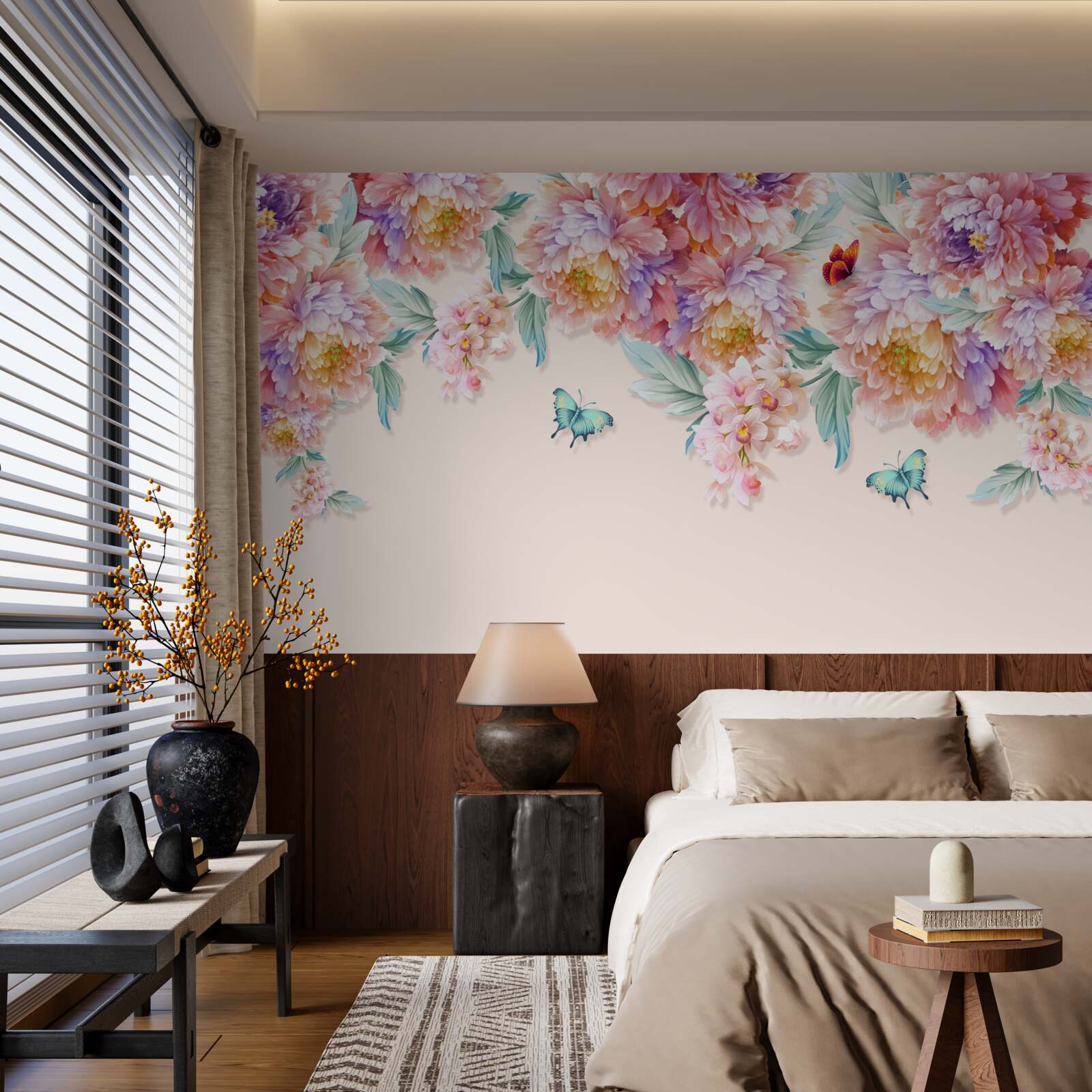 Fototapeta wiosenne kwiaty są usiane motylami