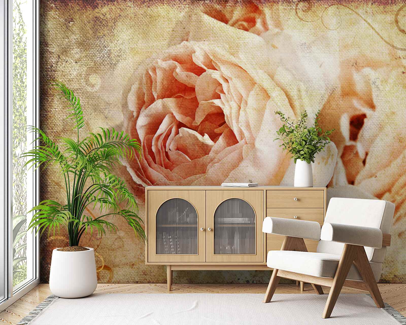 Fototapeta dwa zabytkowe różowe kwiaty