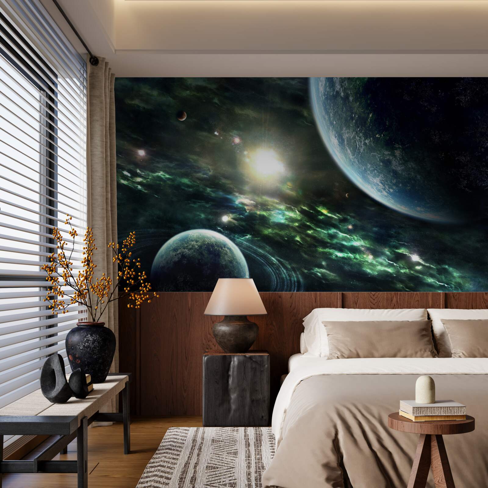 Fototapeta Świecąca eksplozja w pobliżu planety