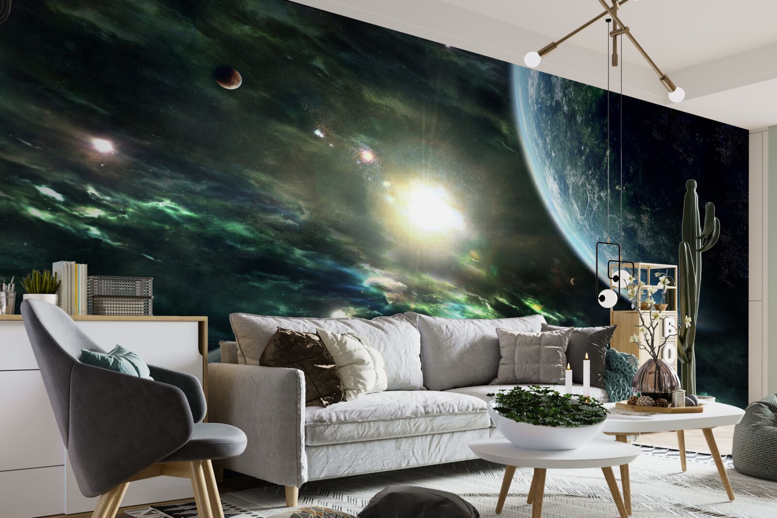 Fototapeta Świecąca eksplozja w pobliżu planety