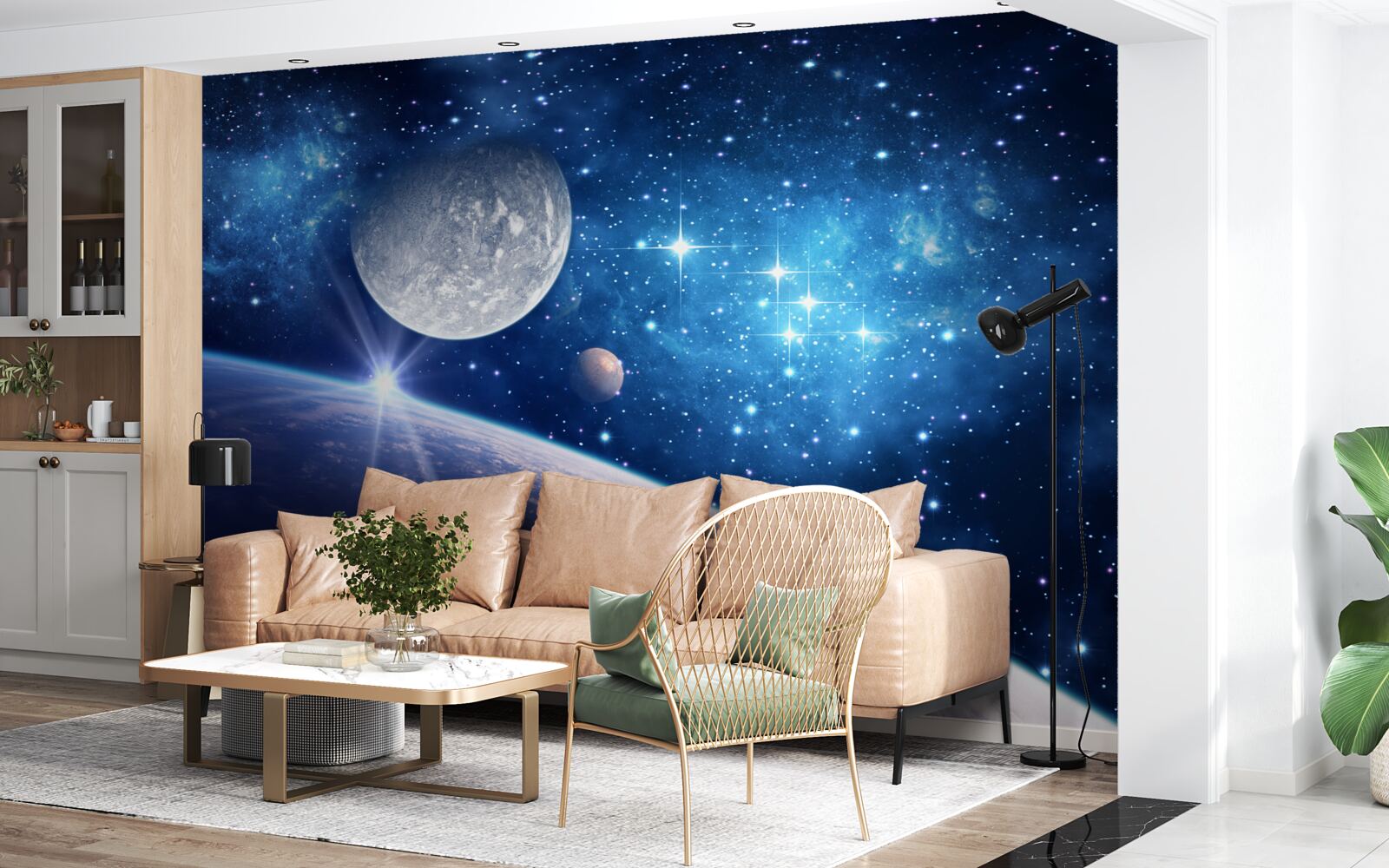 Fototapeta księżyc jest w tle, a ziemia na pierwszym planie