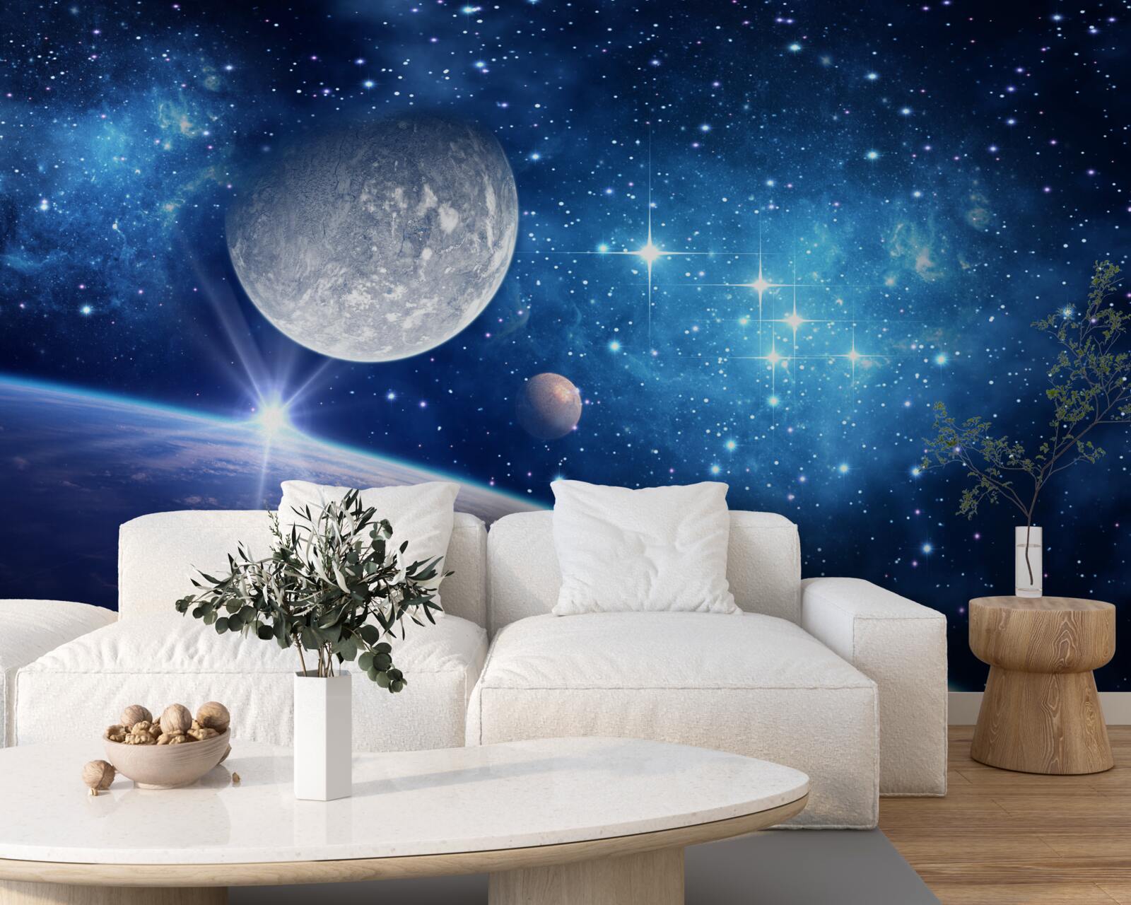 Fototapeta księżyc jest w tle, a ziemia na pierwszym planie
