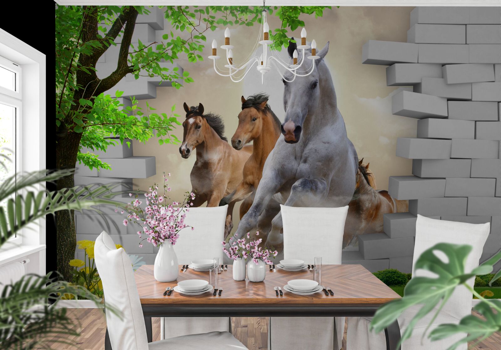 Fototapeta różne konie niszczą cegły swoim galopem