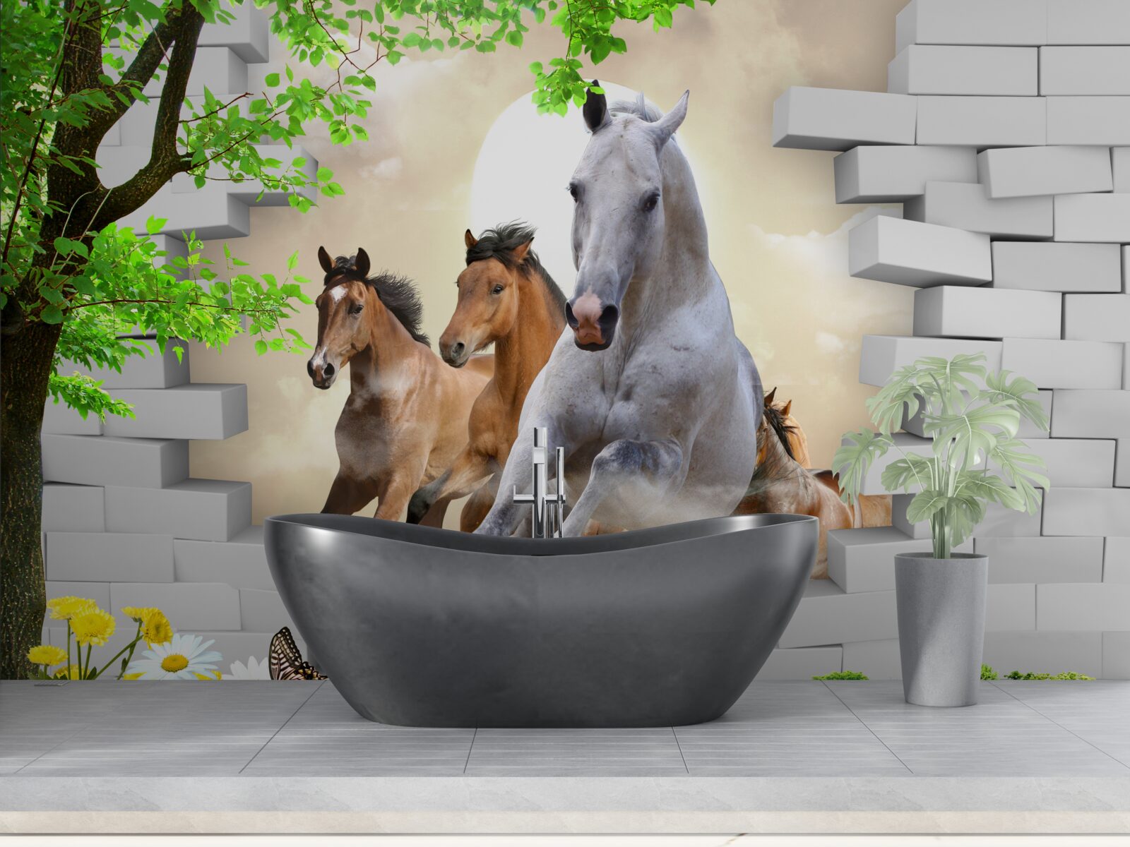 Fototapeta różne konie niszczą cegły swoim galopem