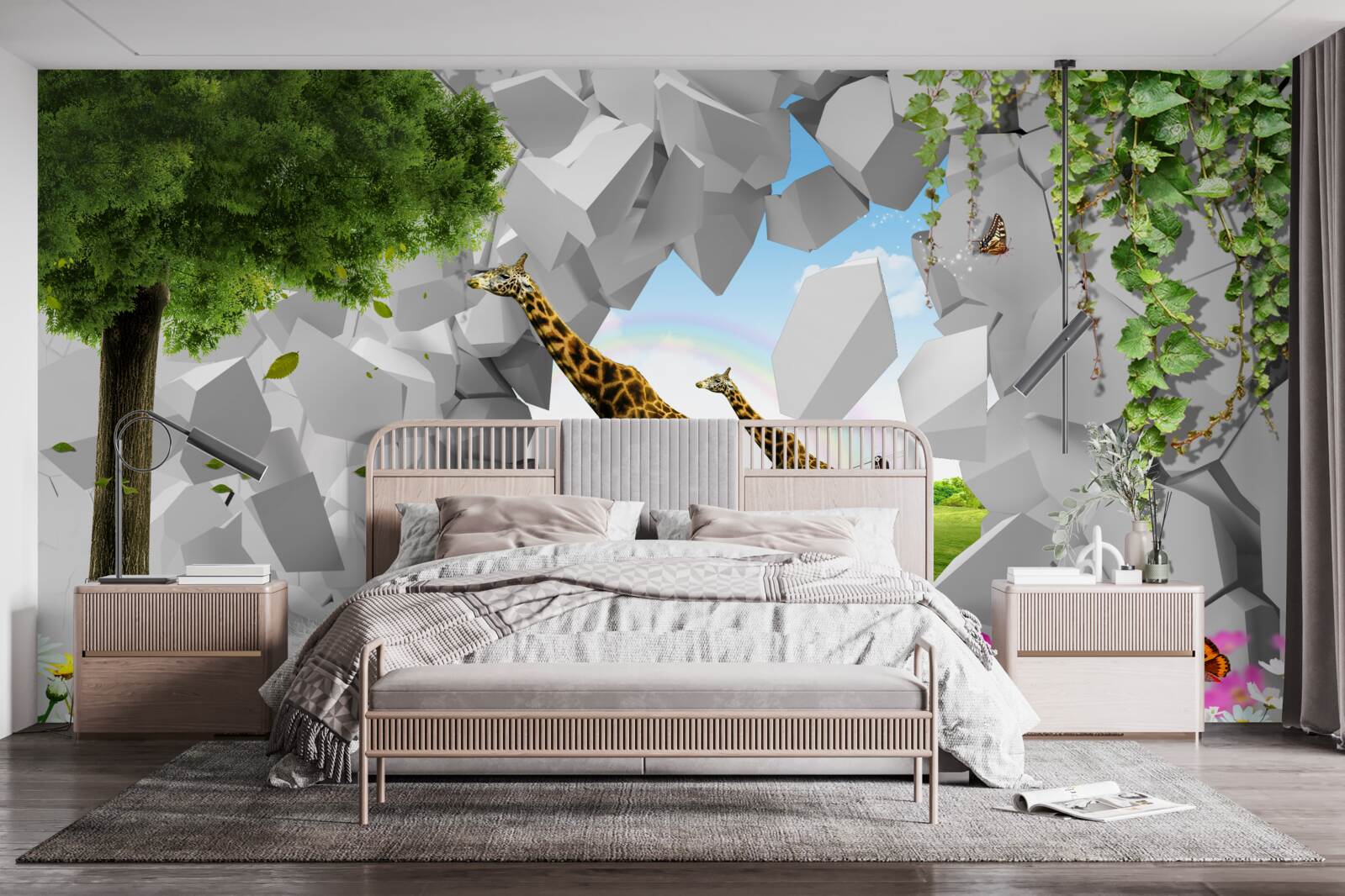 Fototapeta w naturze żyrafy starają się dosięgnąć drzew