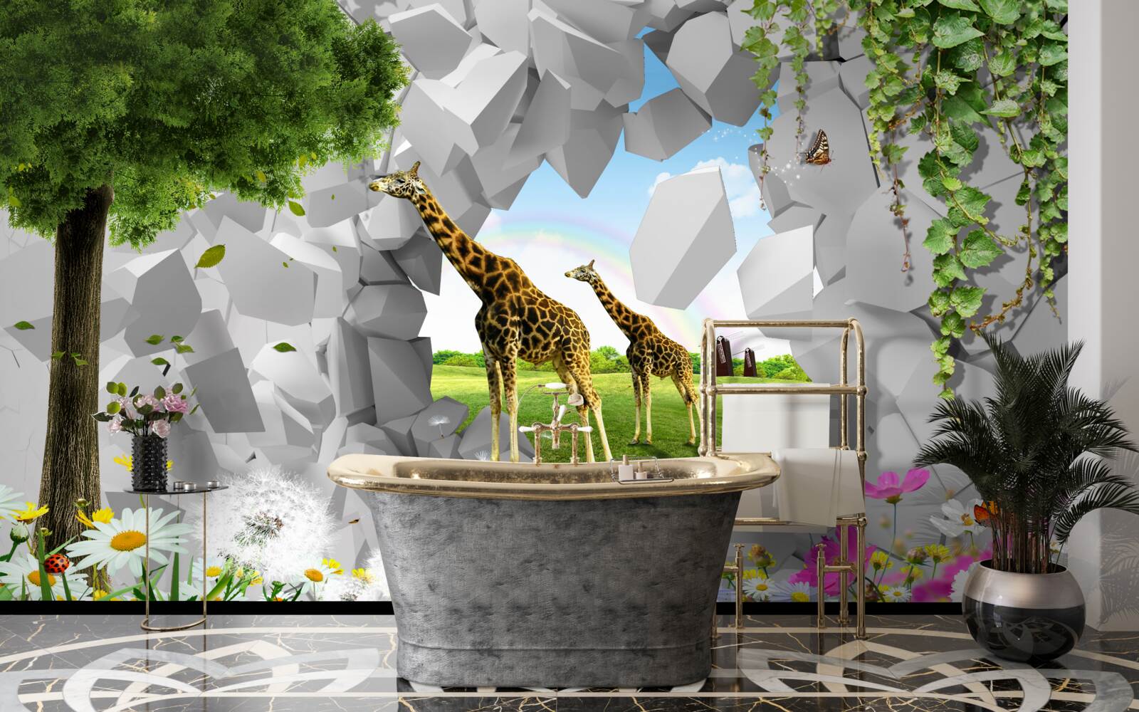 Fototapeta w naturze żyrafy starają się dosięgnąć drzew