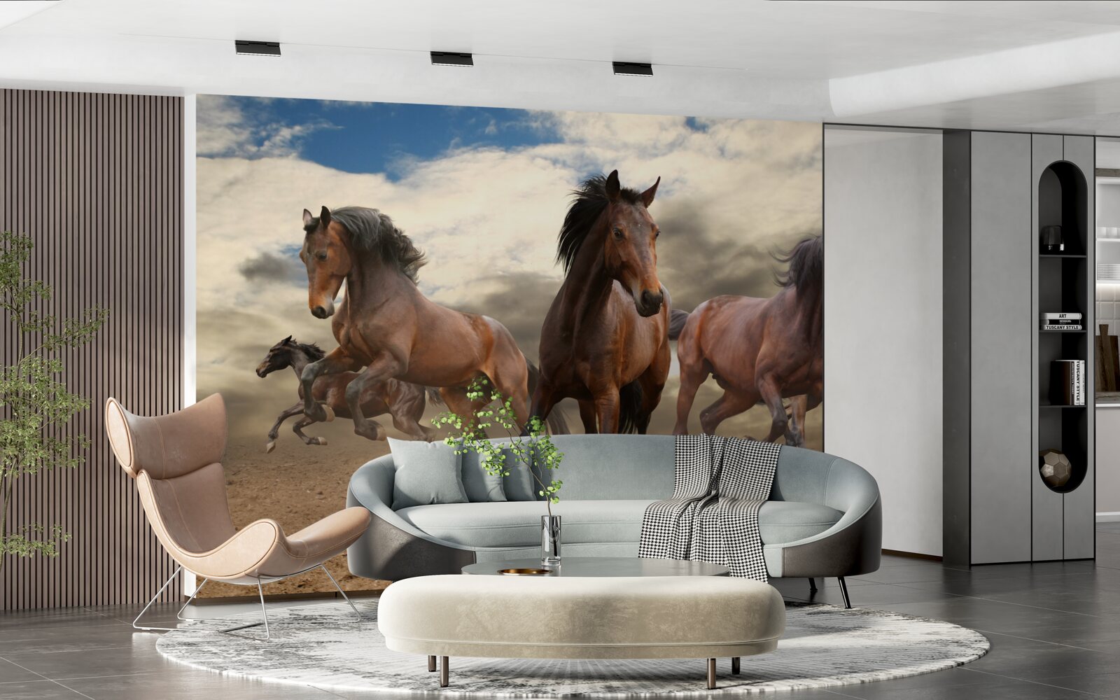 Fototapeta grupa brązowych koni pędzi po ziemi