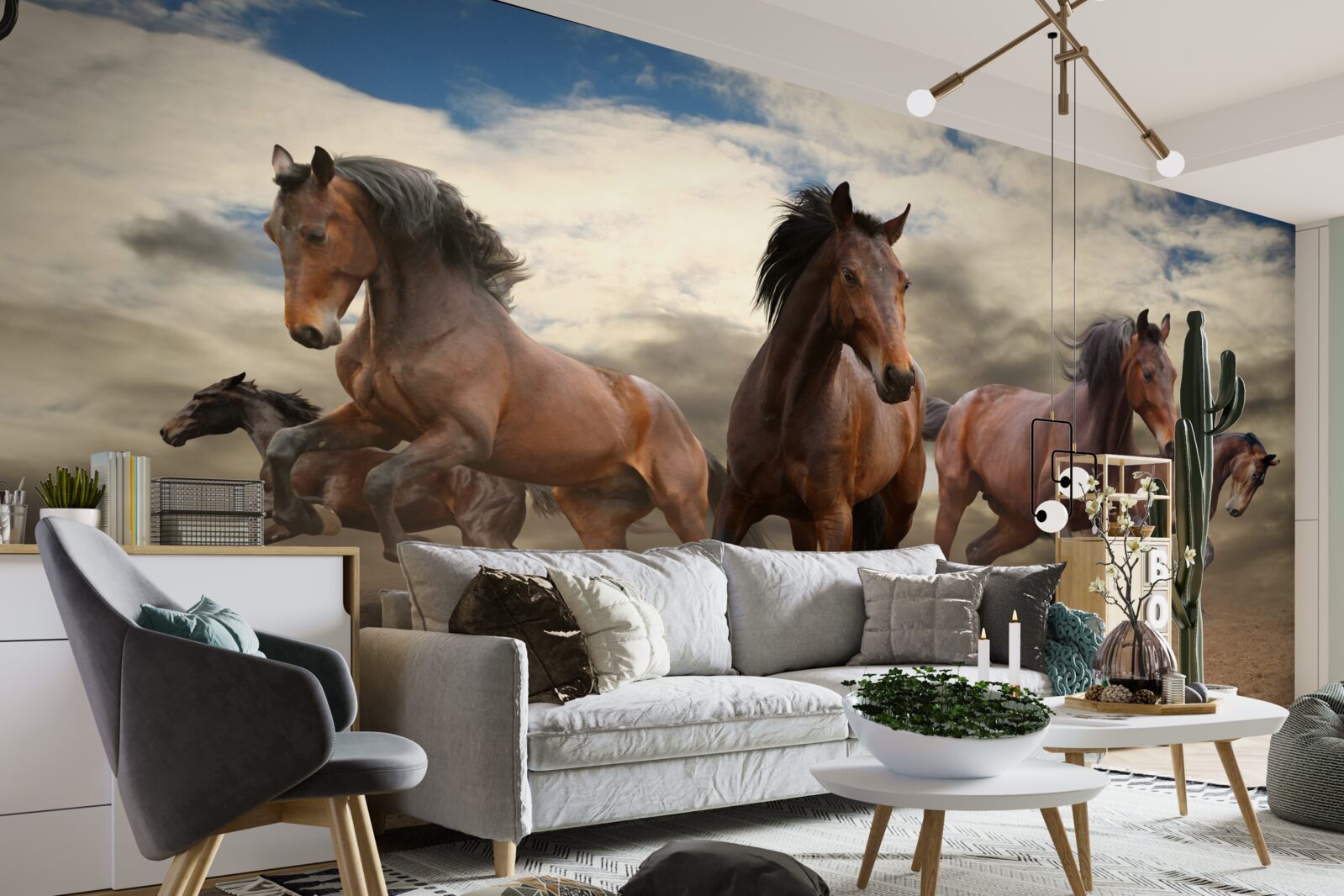 Fototapeta grupa brązowych koni pędzi po ziemi