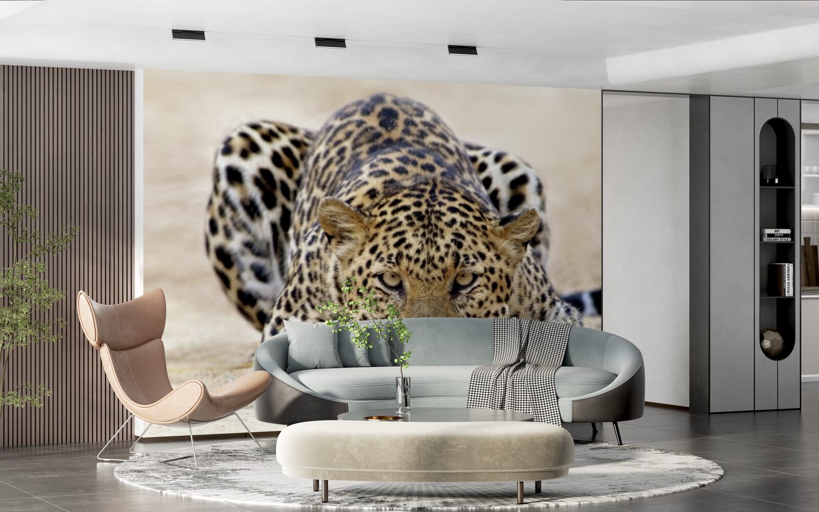 Fototapeta czekający lampart z cętkowaną skórą