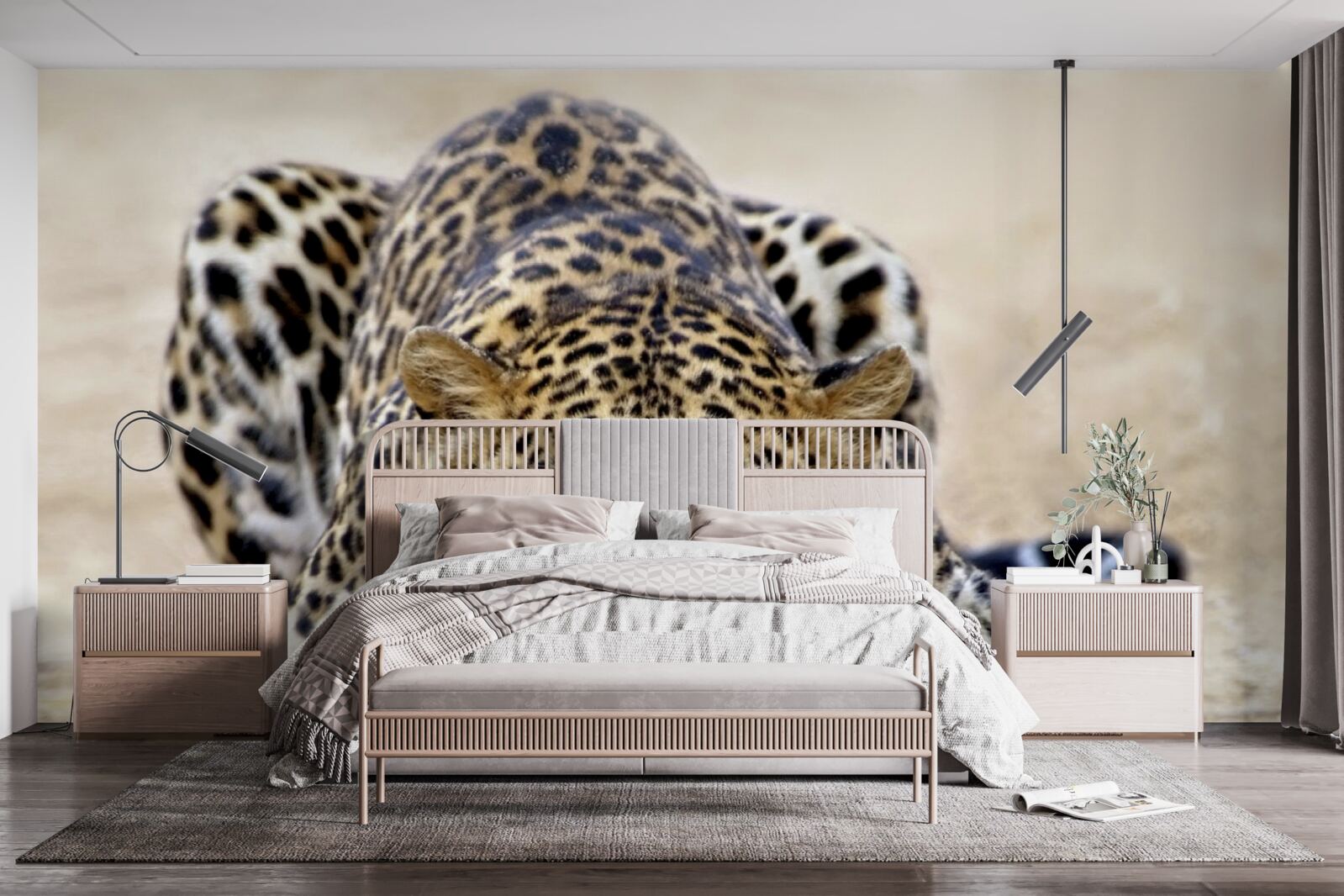 Fototapeta czekający lampart z cętkowaną skórą