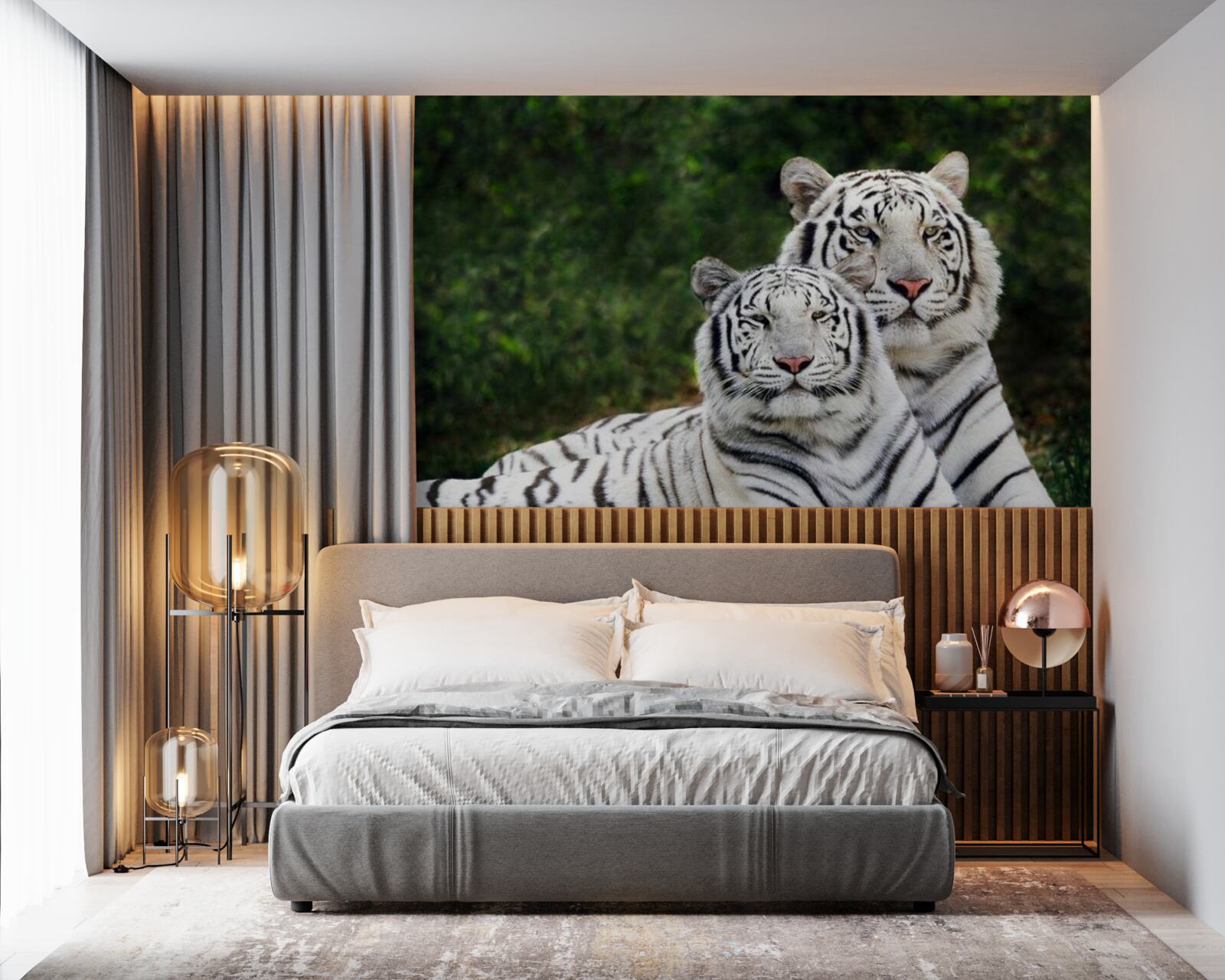 Fototapeta w lesie żyją dwa białe tygrysy, poślubione