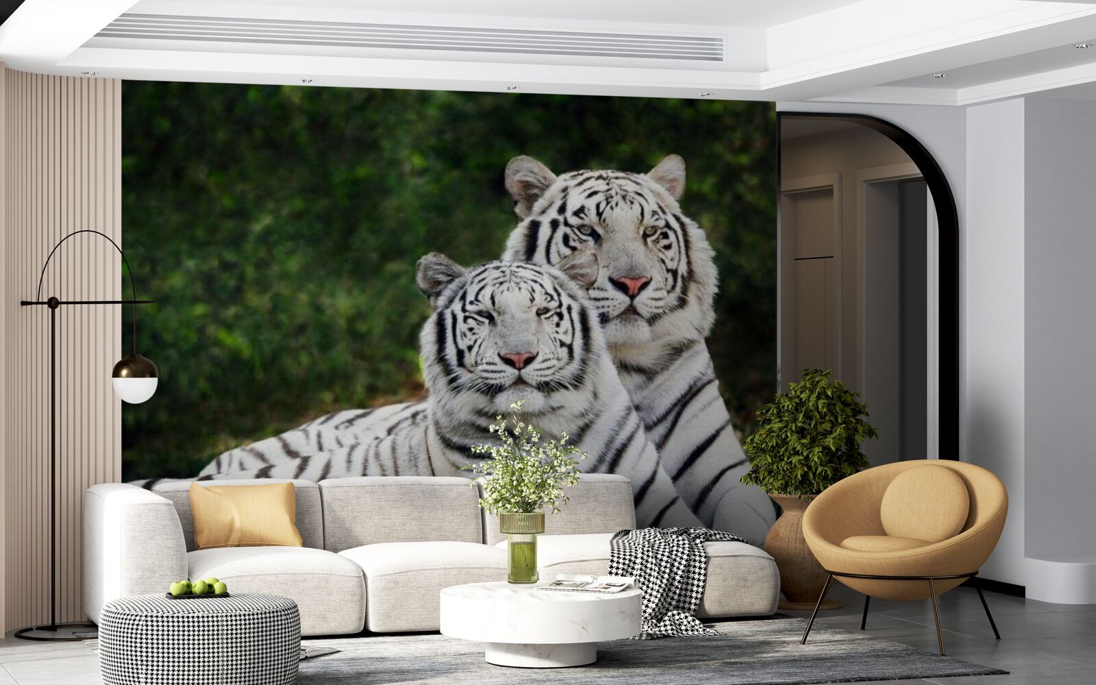 Fototapeta w lesie żyją dwa białe tygrysy, poślubione