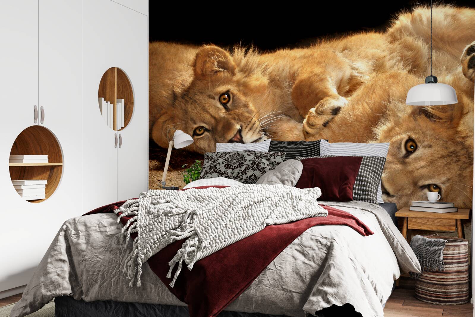 Fototapeta młode lwy bawią się na ziemi