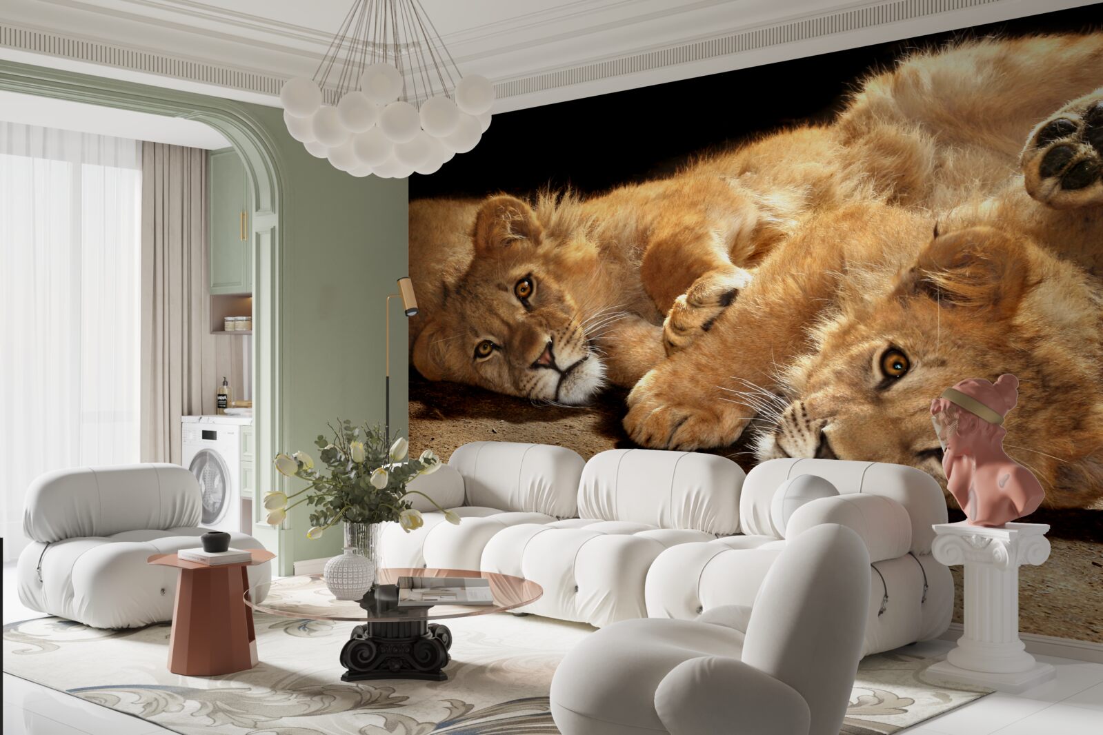 Fototapeta młode lwy bawią się na ziemi