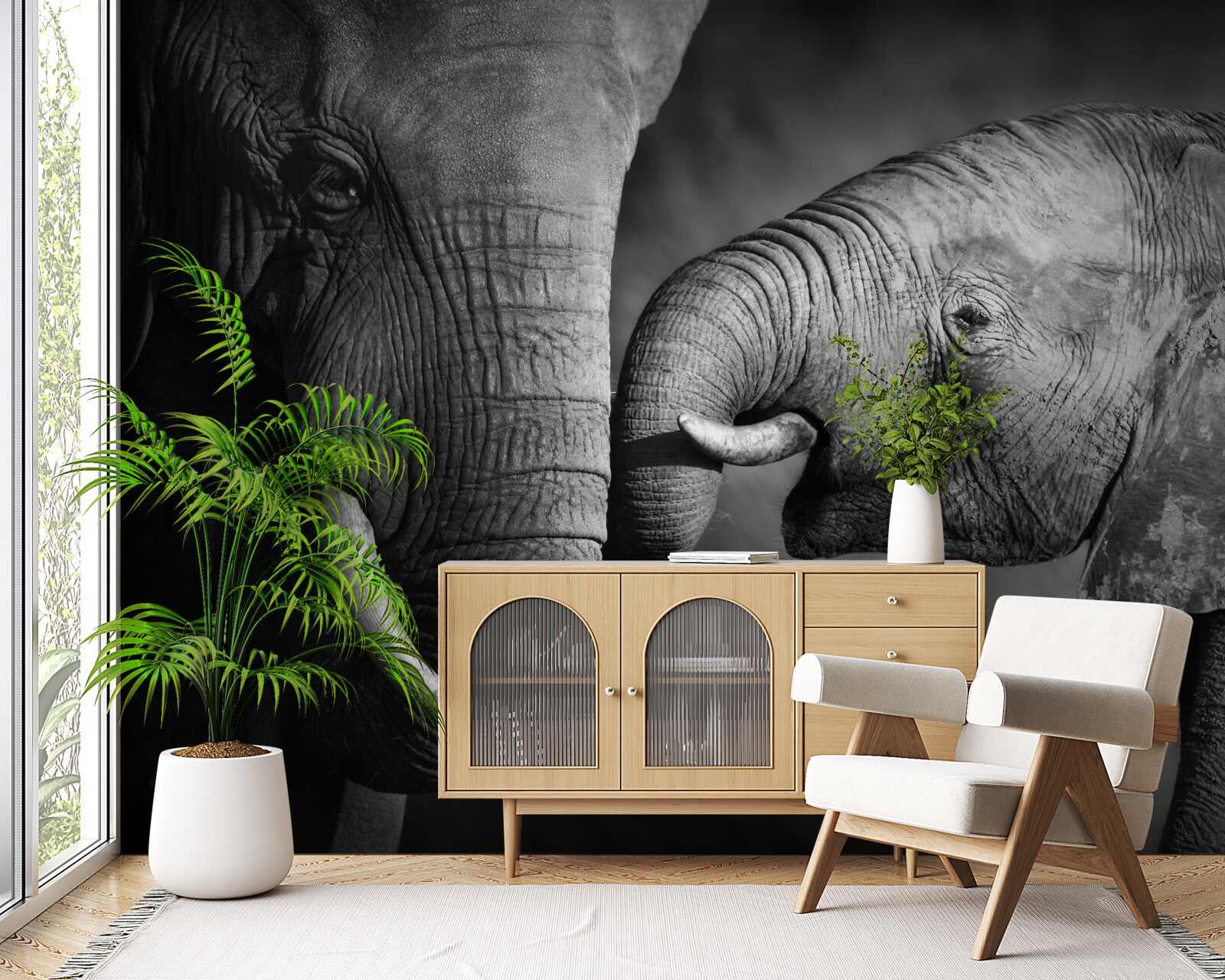 Fototapeta mały słoń i matka są biało-czarni