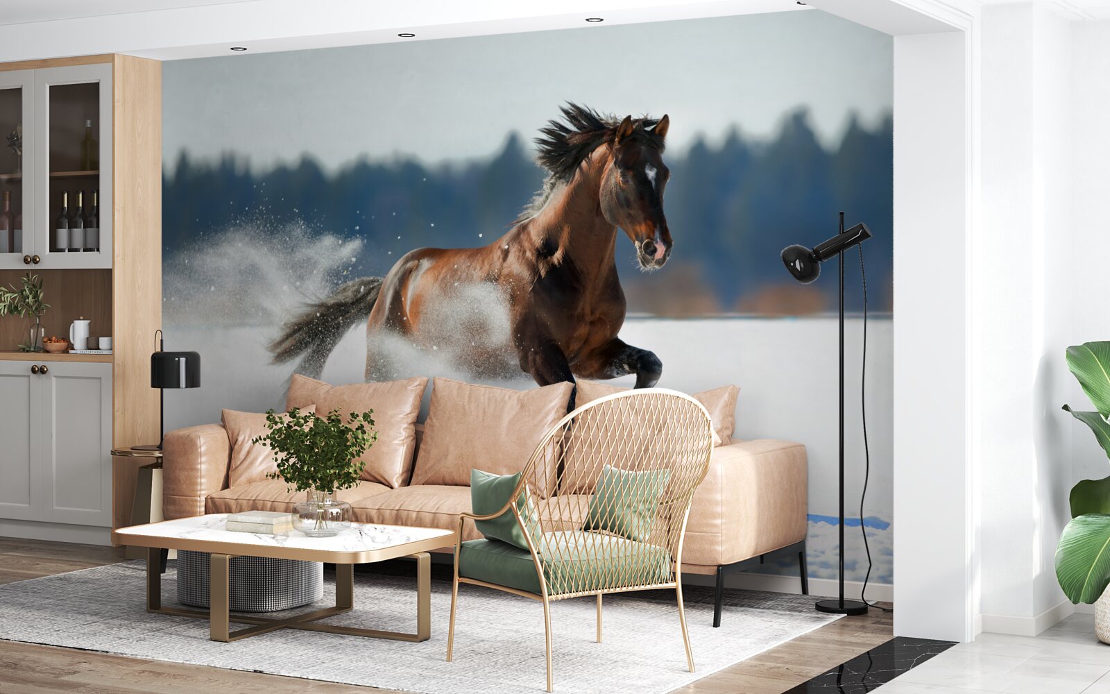 Fototapeta koń galopuje po śniegu