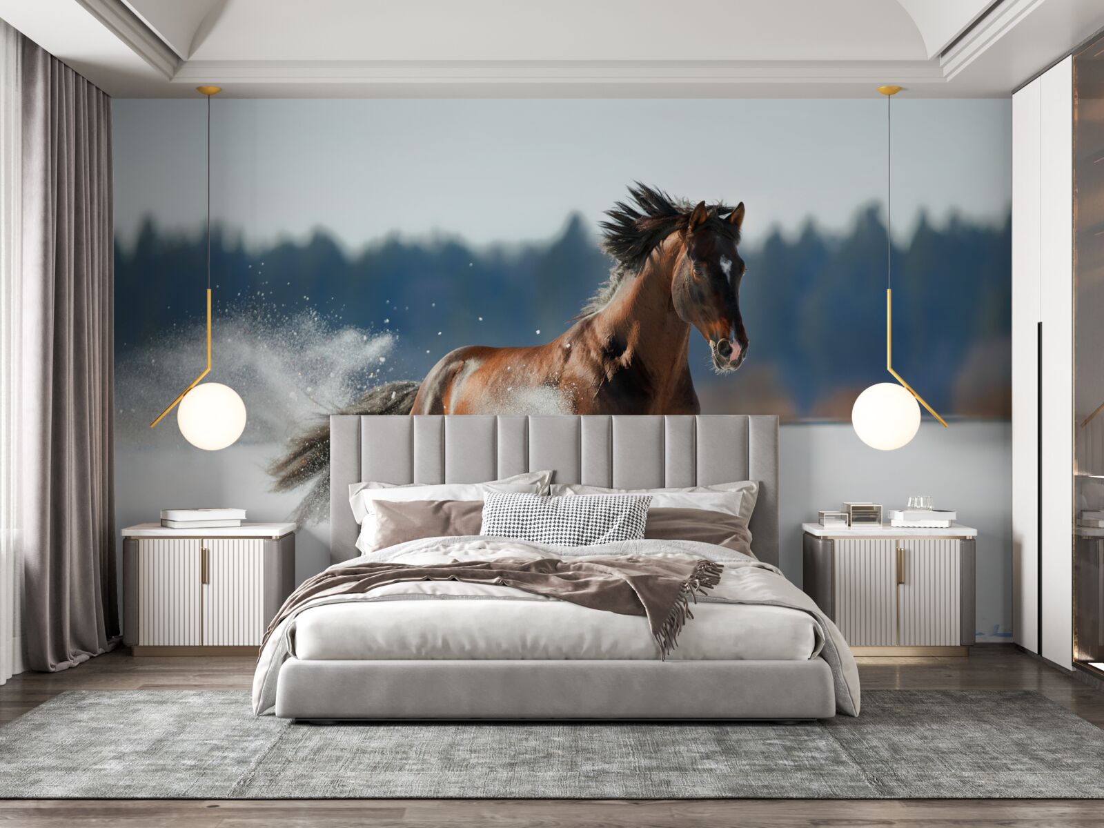 Fototapeta koń galopuje po śniegu