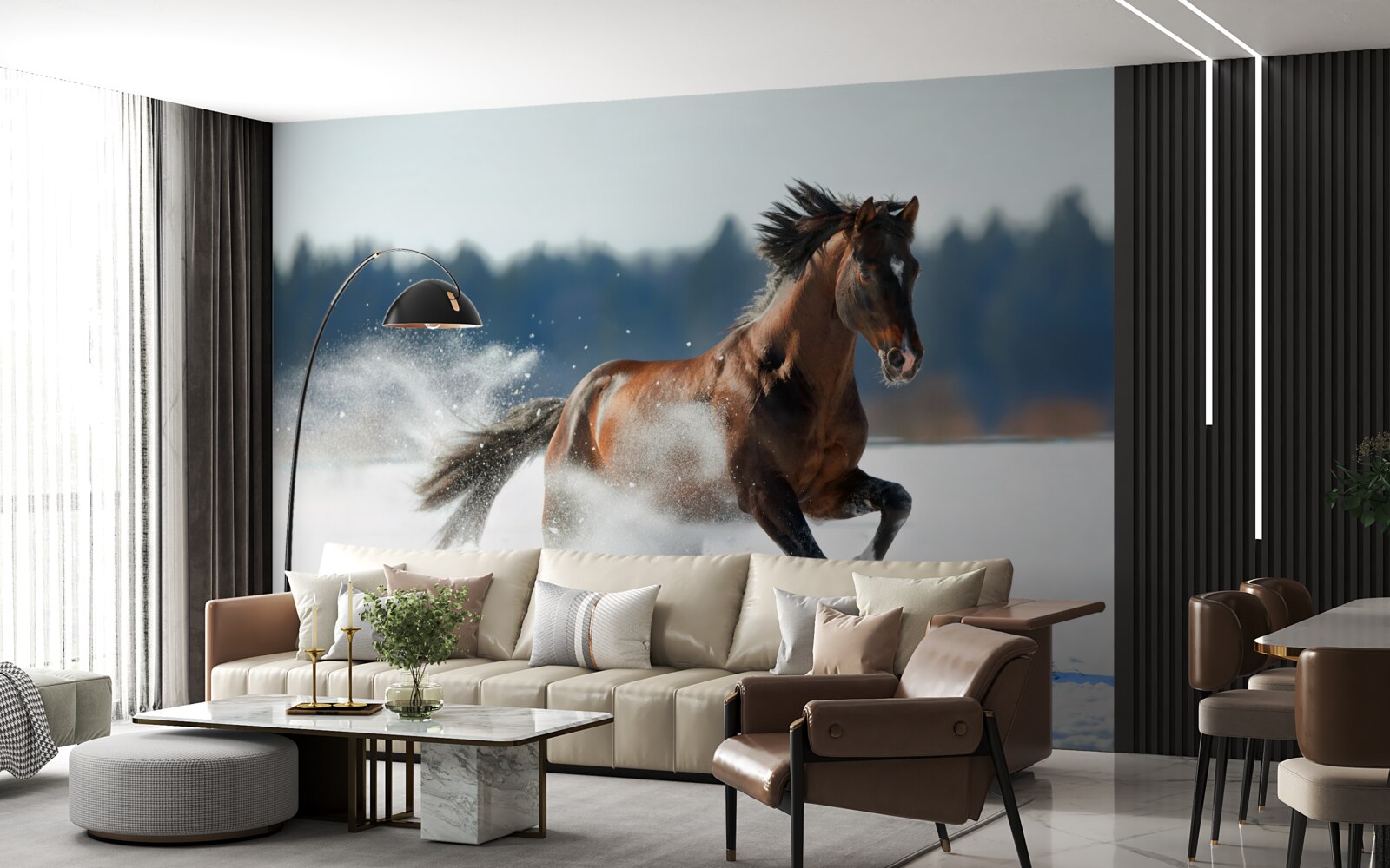 Fototapeta koń galopuje po śniegu