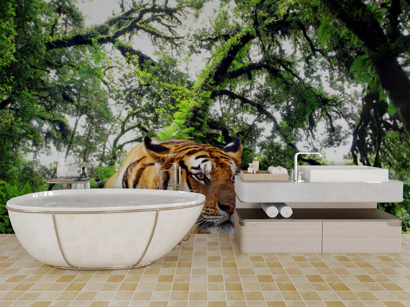 Fototapeta tygrys odpoczywa w dzikiej tropikalnej dżungli