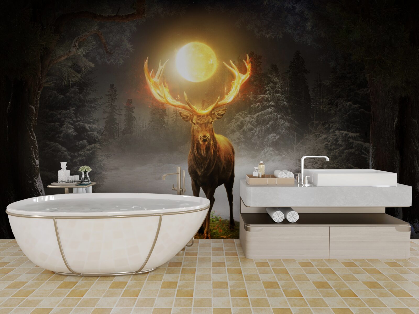 Fototapeta energiczny jeleń i złoty towarzysz lasu