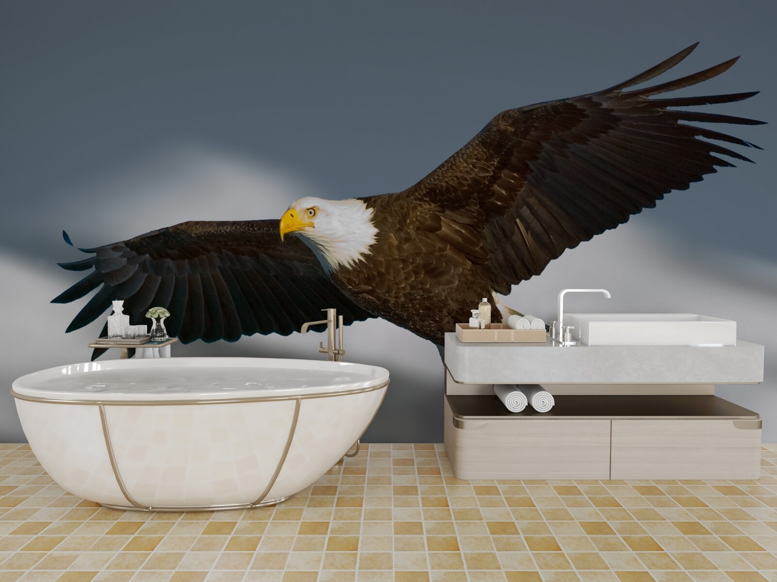 Fototapeta na niebie szybuje orzeł białogłowy