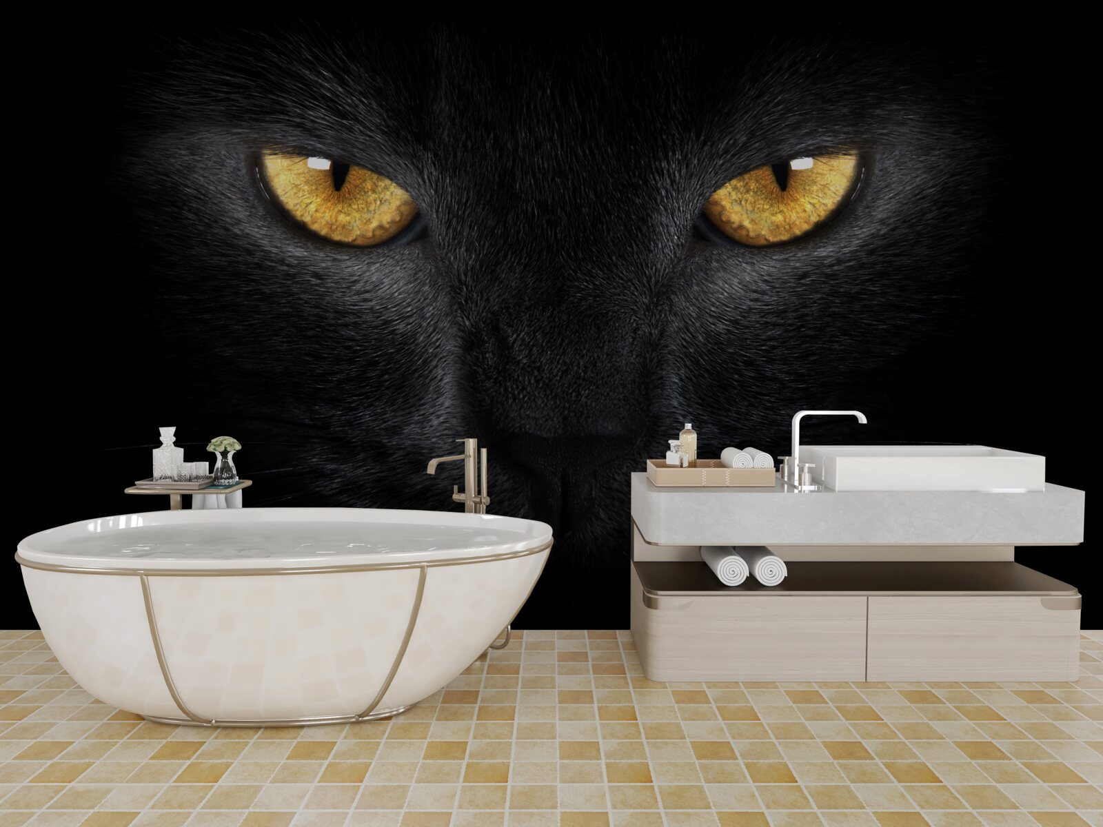 Fototapeta przenikliwe spojrzenie czarnego kota