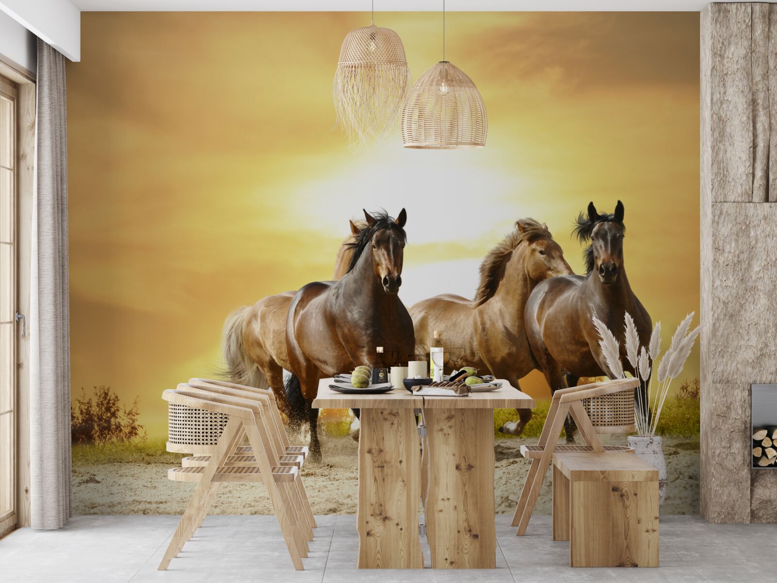 Fototapeta konie pędzą w stronę zachodzącego słońca