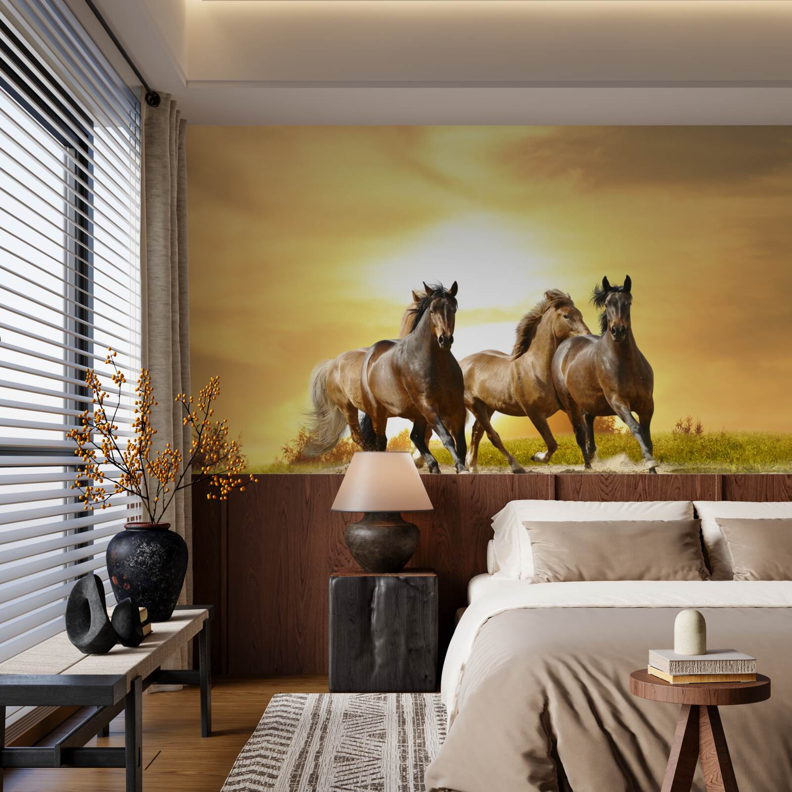 Fototapeta konie pędzą w stronę zachodzącego słońca