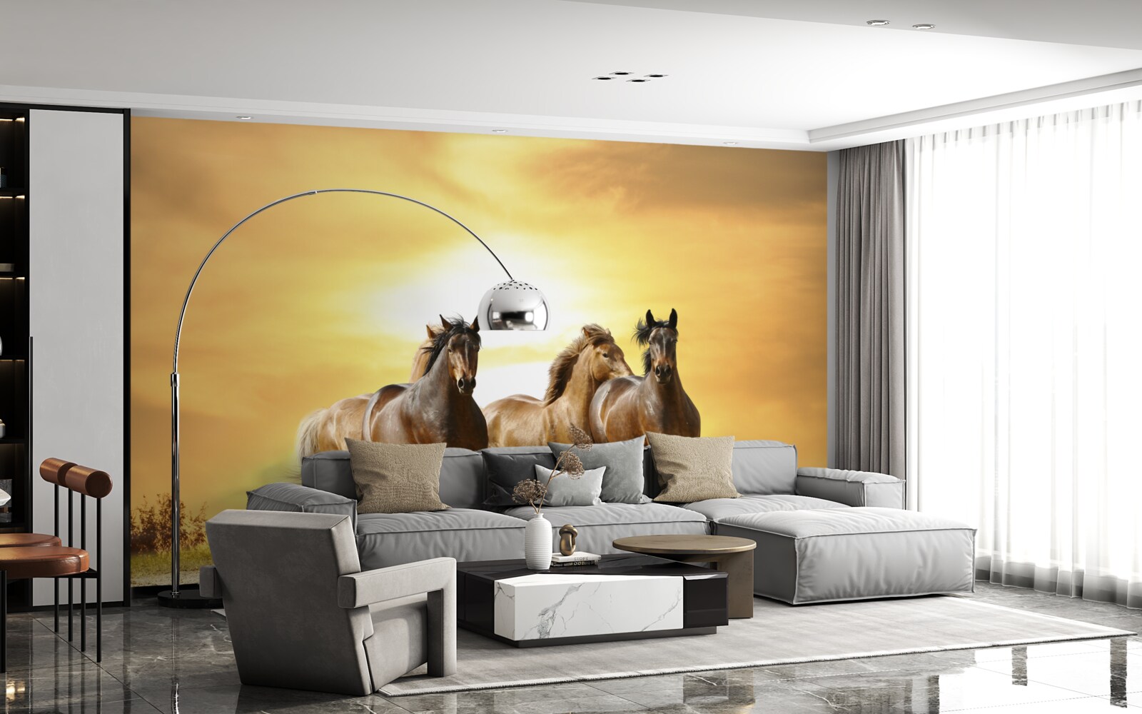 Fototapeta konie pędzą w stronę zachodzącego słońca