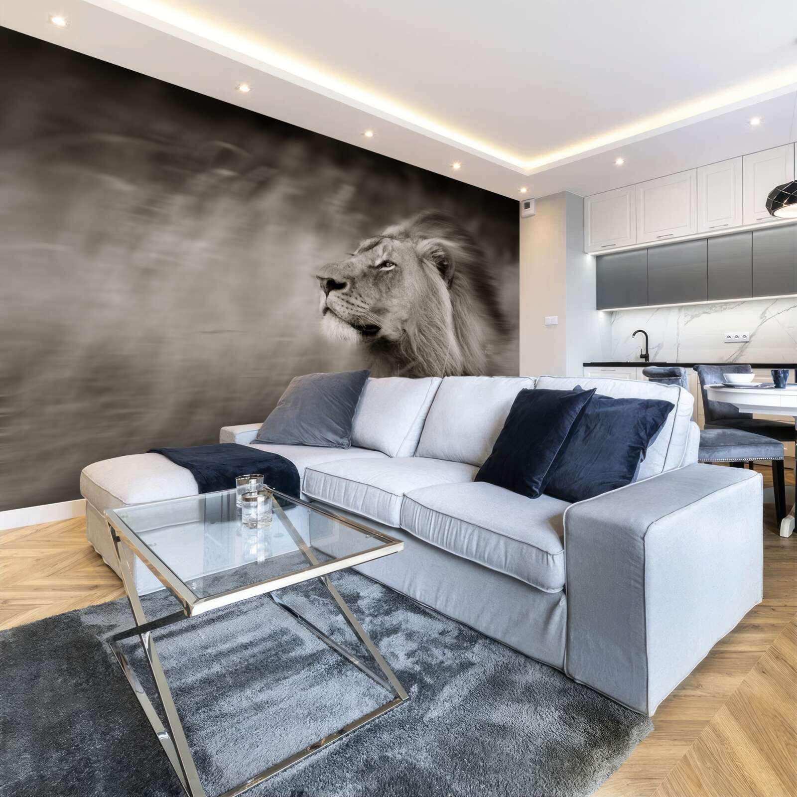 Fototapeta czarno-biały władca zwierząt na wietrze