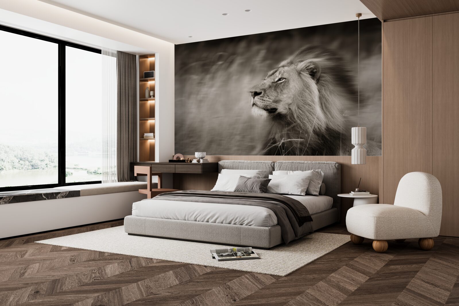 Fototapeta czarno-biały władca zwierząt na wietrze