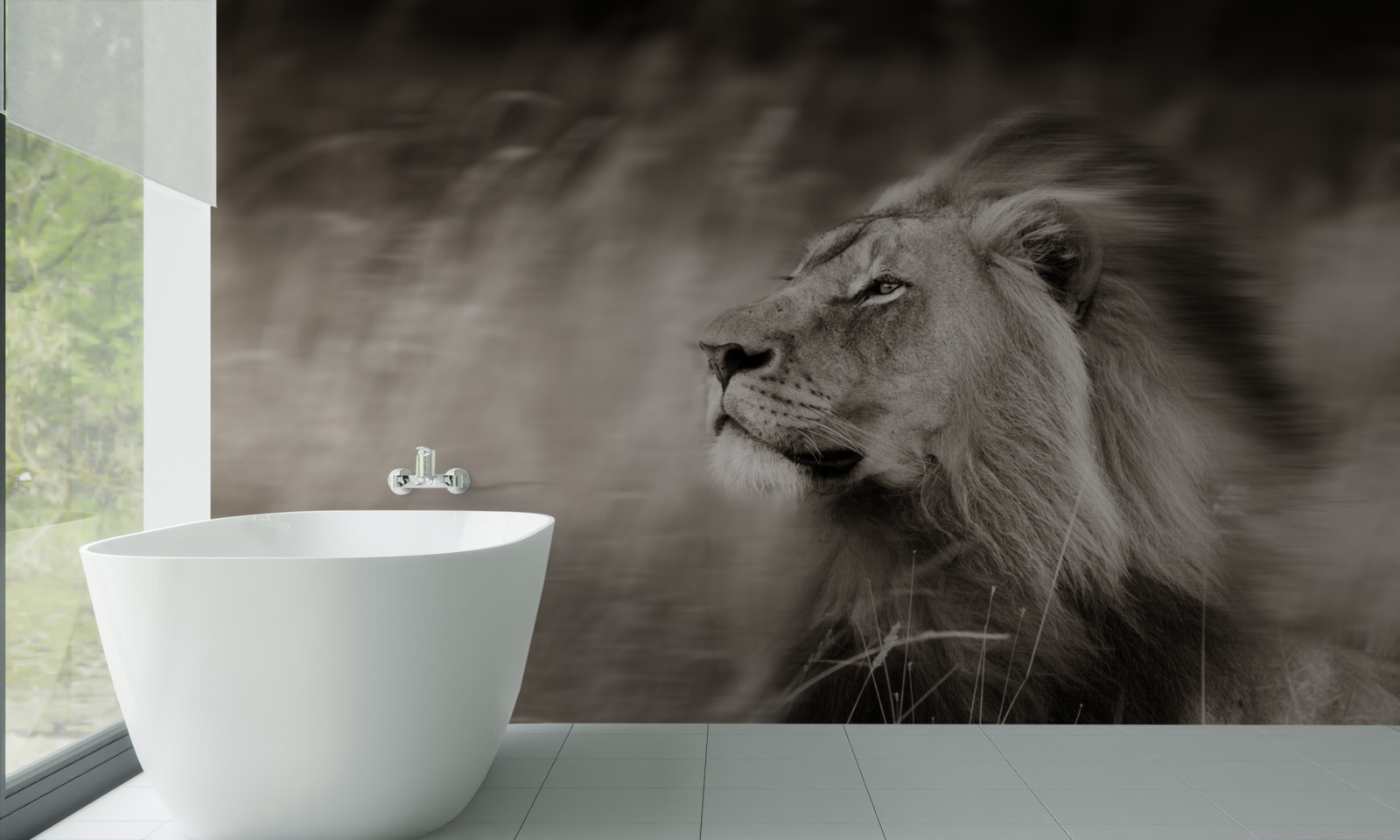 Fototapeta czarno-biały władca zwierząt na wietrze