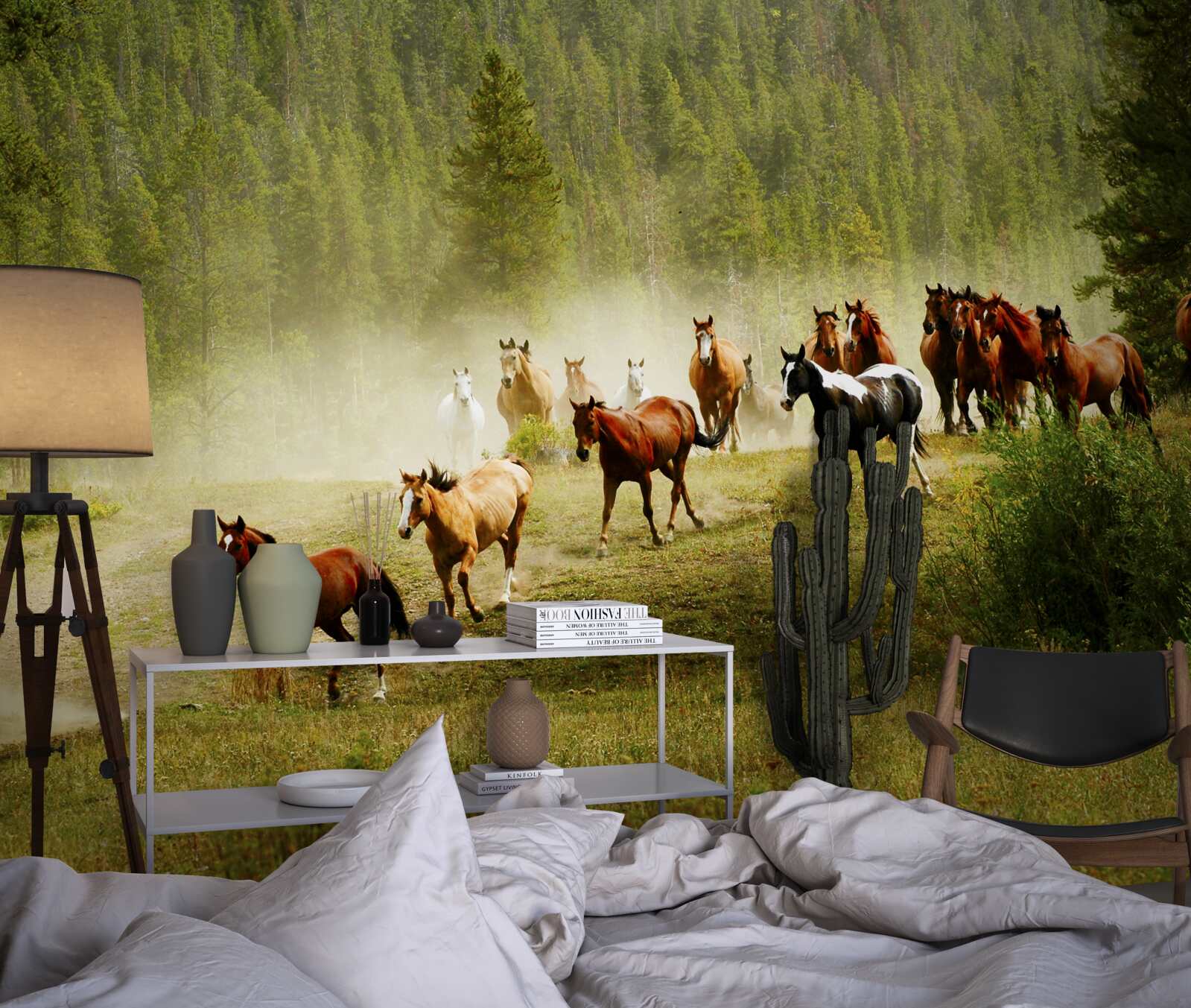 Fototapeta konie ścigające się przez las