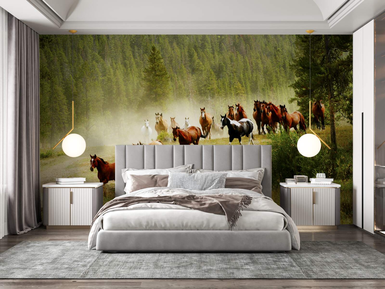 Fototapeta konie ścigające się przez las